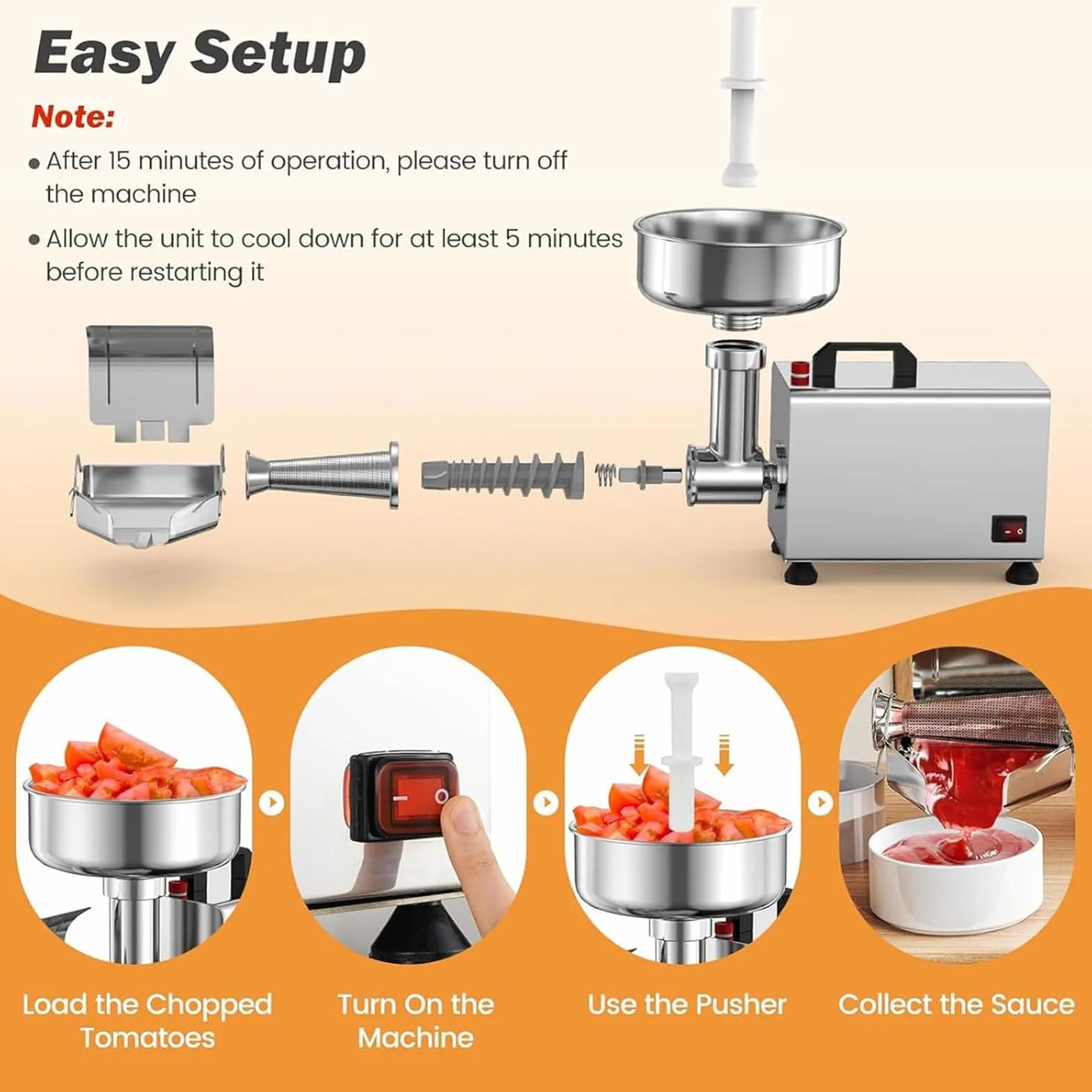 Passoire à tomates électrique commerciale 450 W - Moulin alimentaire en acier inoxydable pour tomate, fraise, myrtille - Presse à fruits - Idéal pour faire des sauces et purées