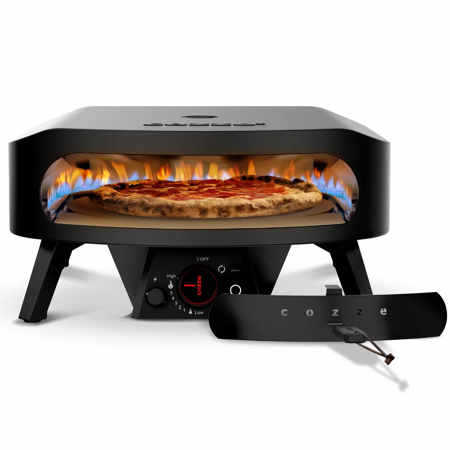 cozze® 17" Four a Pizza Gaz Pierre Rotative Édition Noire Ø43 cm │Four à Pizza Extérieur 600°C – Cuisson en 2 minutes
