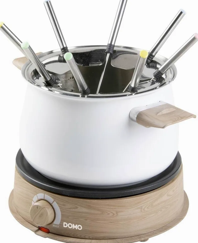DOMO DO736F Fondue 1500W Voyant lumineux 8 Fourchettes à Fondue Bois Blanc
