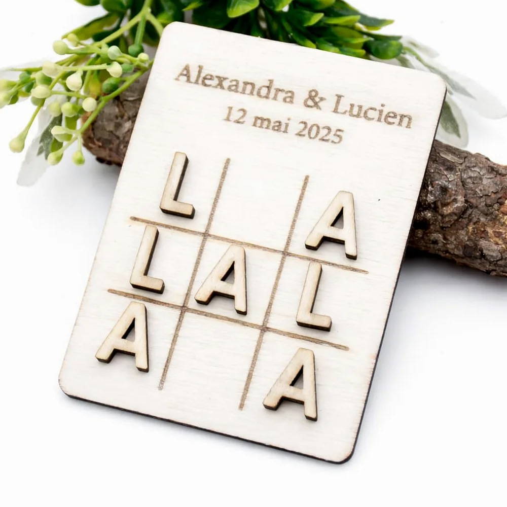 Lot de 10 jeu de mariage en bois personnalisable, mini jeu de morpion, idée cadeau invités, décoration de table, animation, version initiales ou coeur