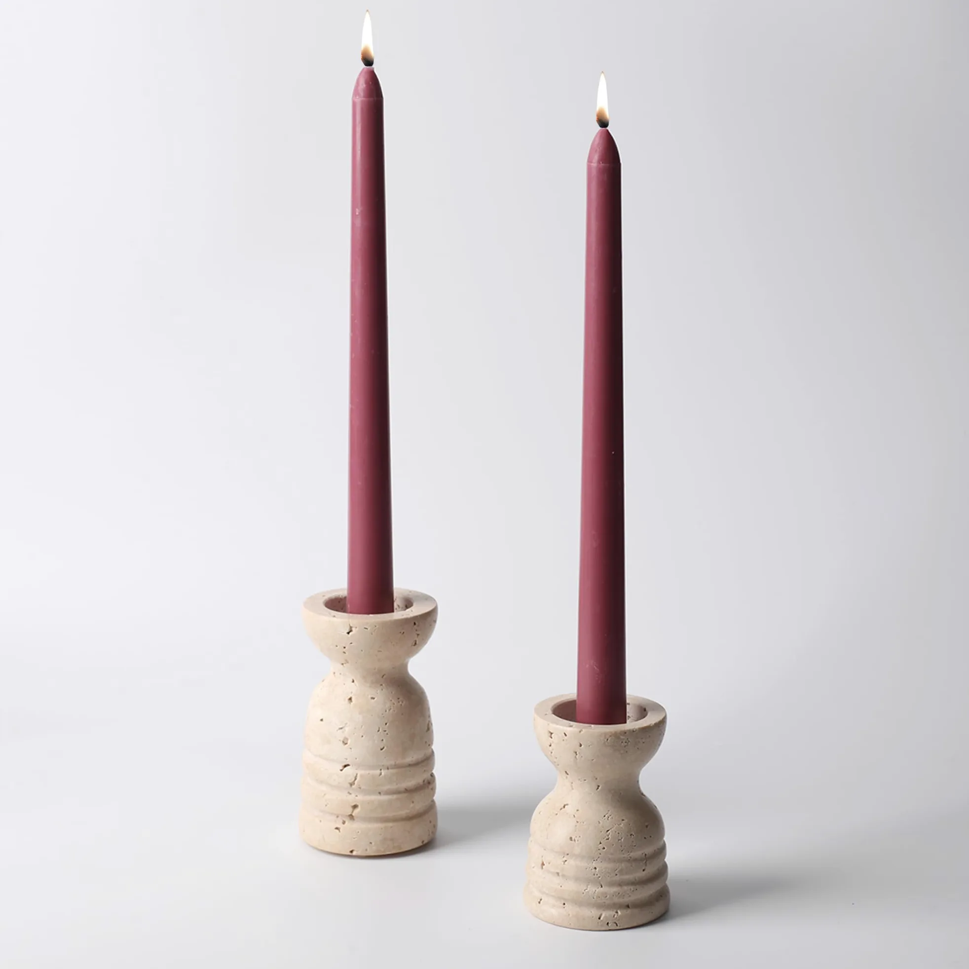 Lot de 2 bougeoirs Italiens en véritable travertin Naturel en marbre de qualité supérieure pour Mariage, Salle à Manger, fête, bougeoir pour Bougies piliers de diamètre 1,9 cm de diamètre