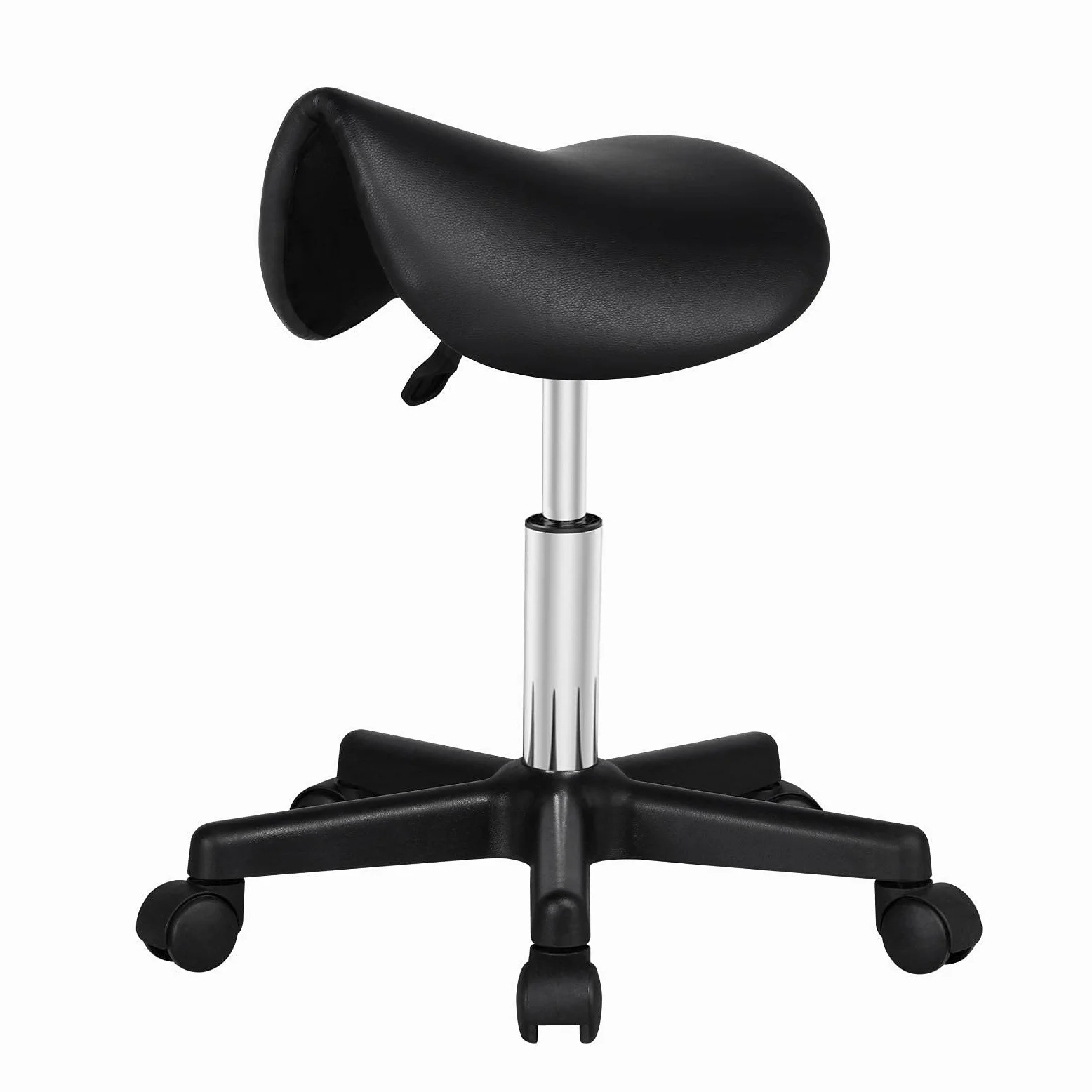 Yaheetech Tabouret roulettes Professionnel PU Tabouret Ergonomique Selle De Cheval Anti Mal De Dos à roulettes Pivotantes Hauteur Réglable 45,5-60 cm Noir