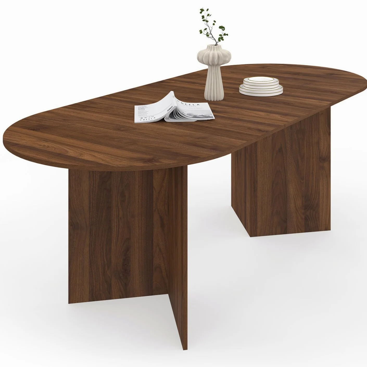 IDMarket - Table à Manger Extensible Ovale Marthe 6-10 Personnes Noyer 160-200 cm