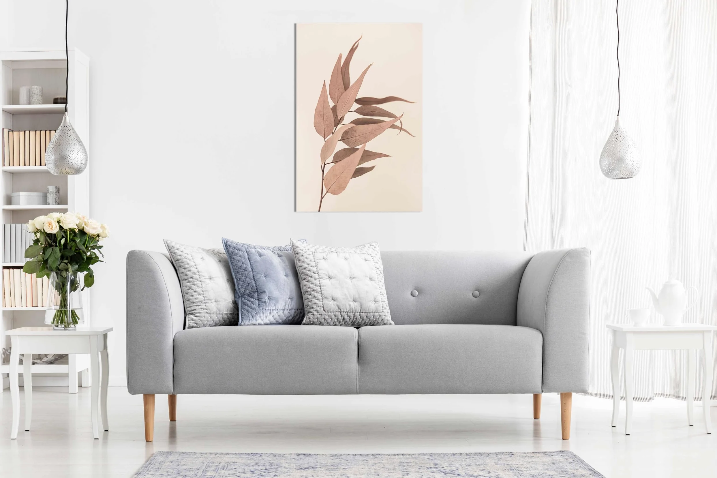 Impression sur toile d'eucalyptus séché, décoration murale encadrée pour décoration d'intérieur, 46 x 31 cm