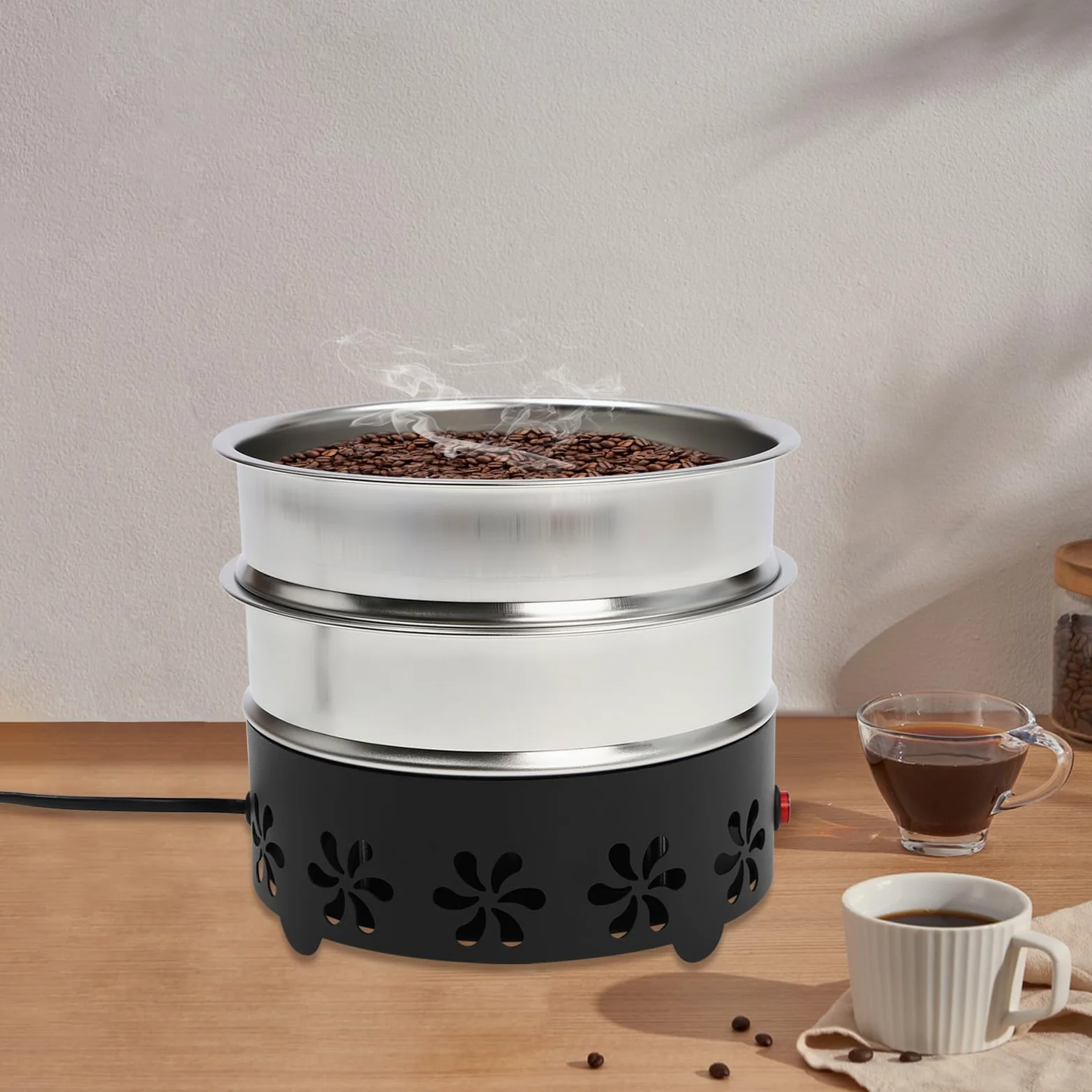 Refroidisseur de grains de café électrique 600 g pour café électrique, machine de refroidissement électronique avec maille en acier inoxydable 304, deux couches pour grains de café, noix et cacahuètes