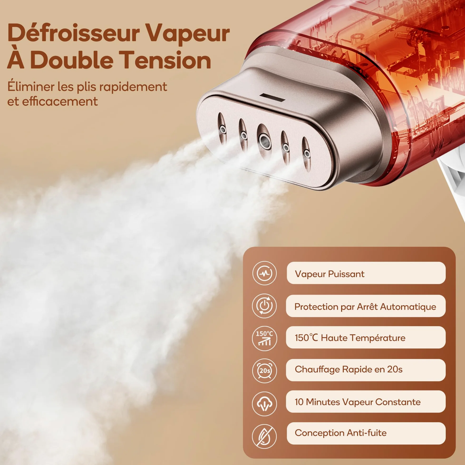 Newbealer Défroisseur Vapeur, Défroisseur de Voyage Double Tension - 220V/120V, 1200W Fer à Repasser à Main avec Réservoir d'Eau Détachable de 180ml, Horizontale et Verticale, Chauffe Rapide en 20s