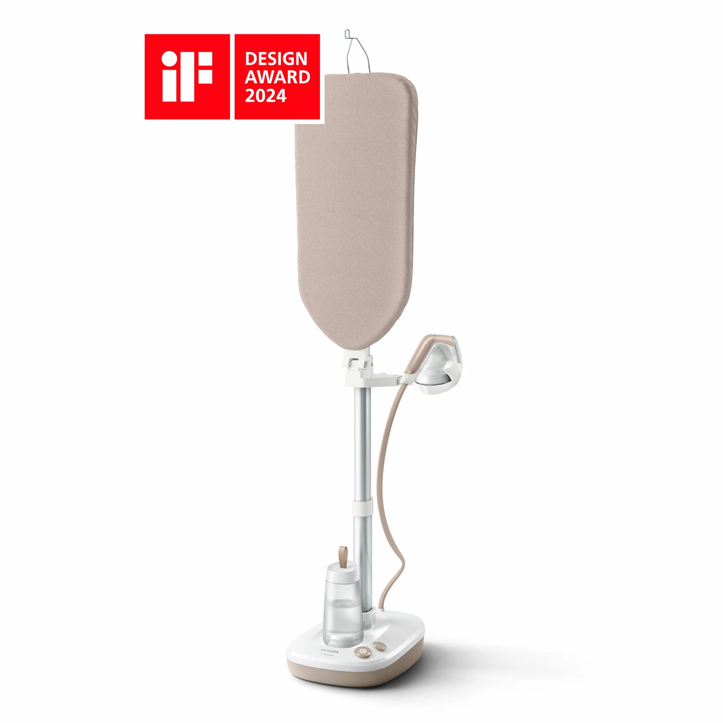 Philips Solution de repassage All-in-One Série 6000 - Défroisseur vapeur 6 bars, planche multi-angle, Optimal Temp, réservoir 1.1L amovible, Élimine jusqu'à 99,9%* des bactéries, Beige (AIS6010/10)