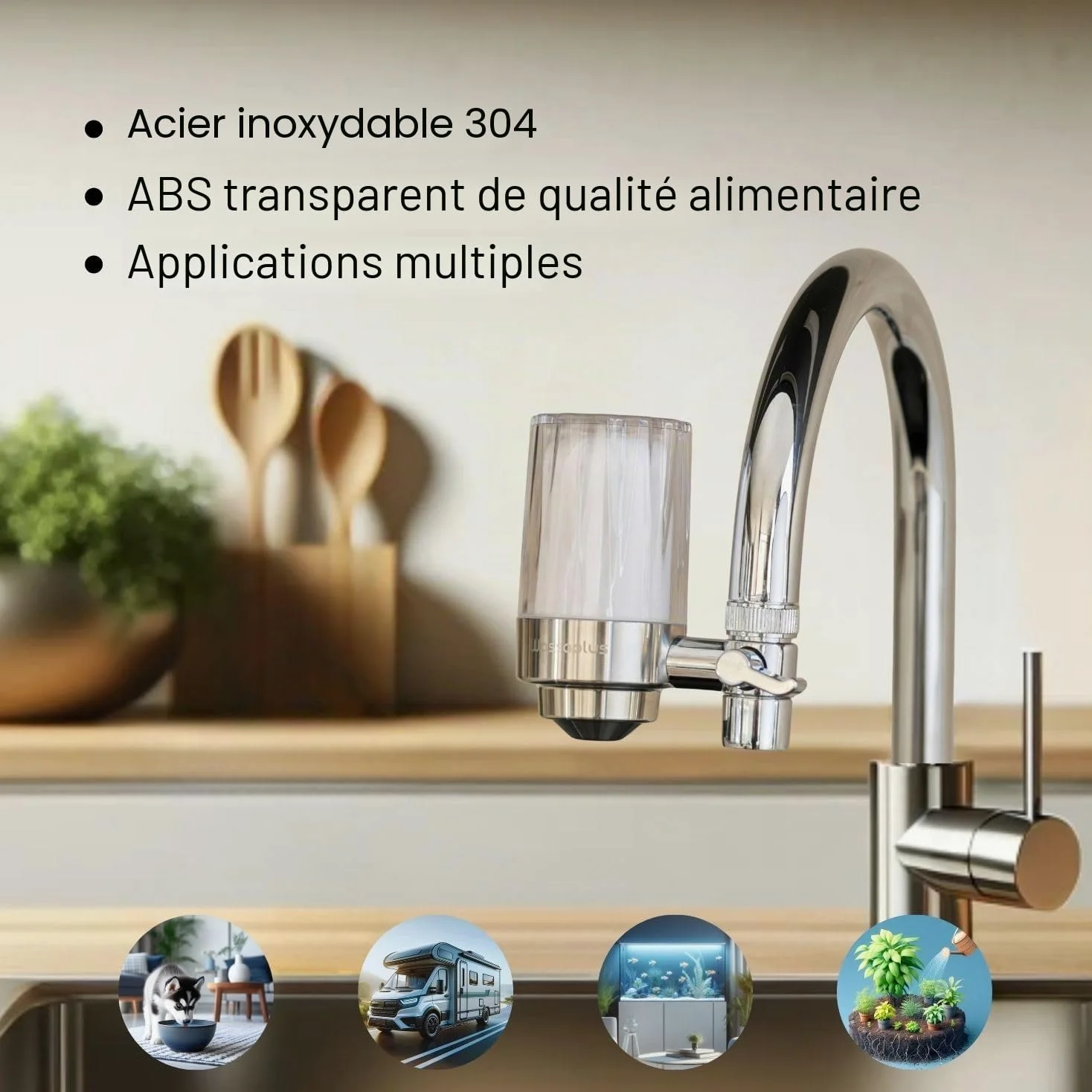 Super Core Filtre à eau pour robinet en acier inoxydable – Purificateur d'eau écologique – Élimine le chlore, les bactéries, la rouille, les microplastiques et améliore le goût de l'eau