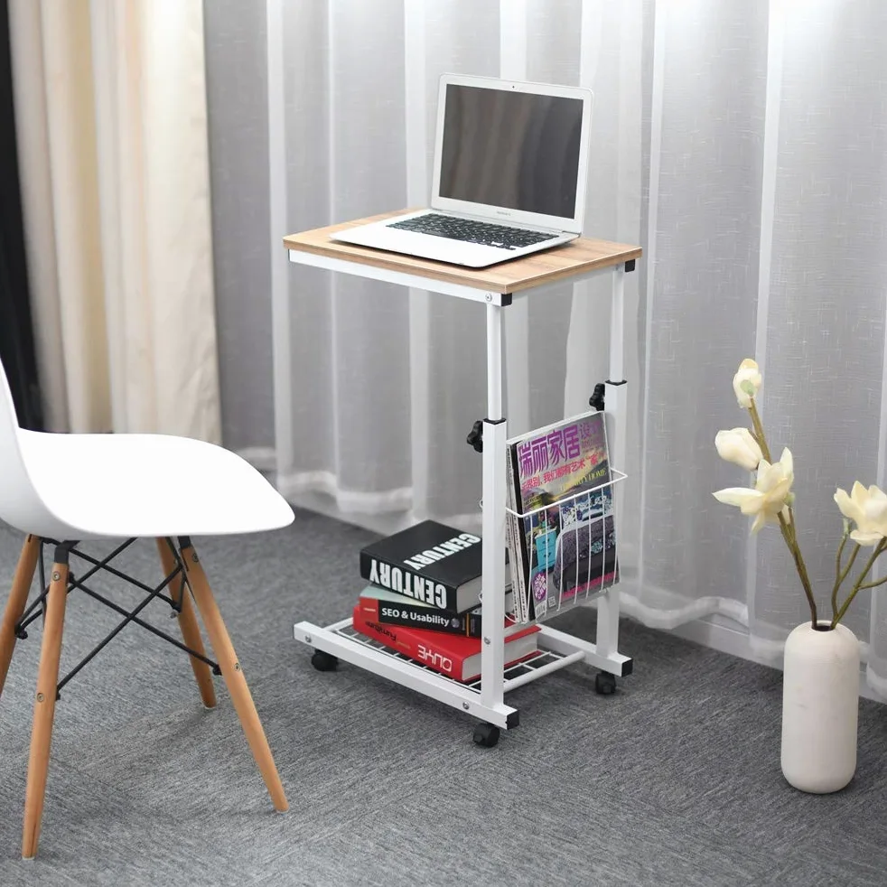 sogesfurniture Table d'appoint Bout de canapé Hauteur Réglable, Moderne Table Basse Table Roulant d'ordinateur Portable pour Canapé Lit, 48x30x56-76cm, Chêne BHEU-C6-OK