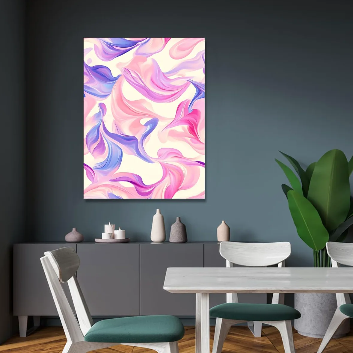 CHERHERART Affiches fluides rose violette bleue Art mural sur toile abstraite Dégustation en dégradé de rêve pour chambre salon cuisine 70x110cm sans cadre