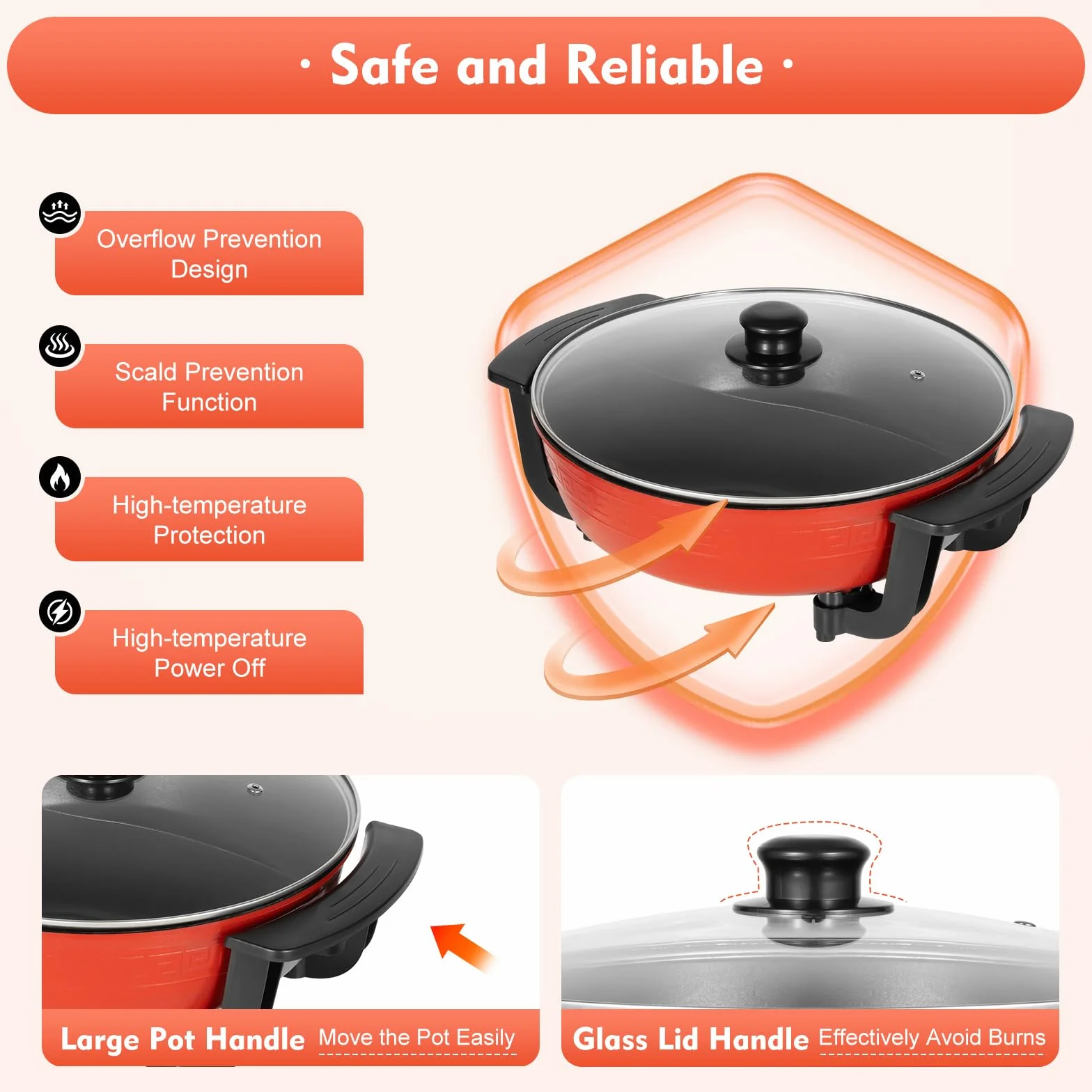 Hot Pot électrique à fondue 6 l Double face séparable – 1360 W, 5 niveaux de réglage de la température, fond à induction antiadhésif, pour hotpot, fondues, rôtis et braiseurs, 3 à 4 personnes (220 V)