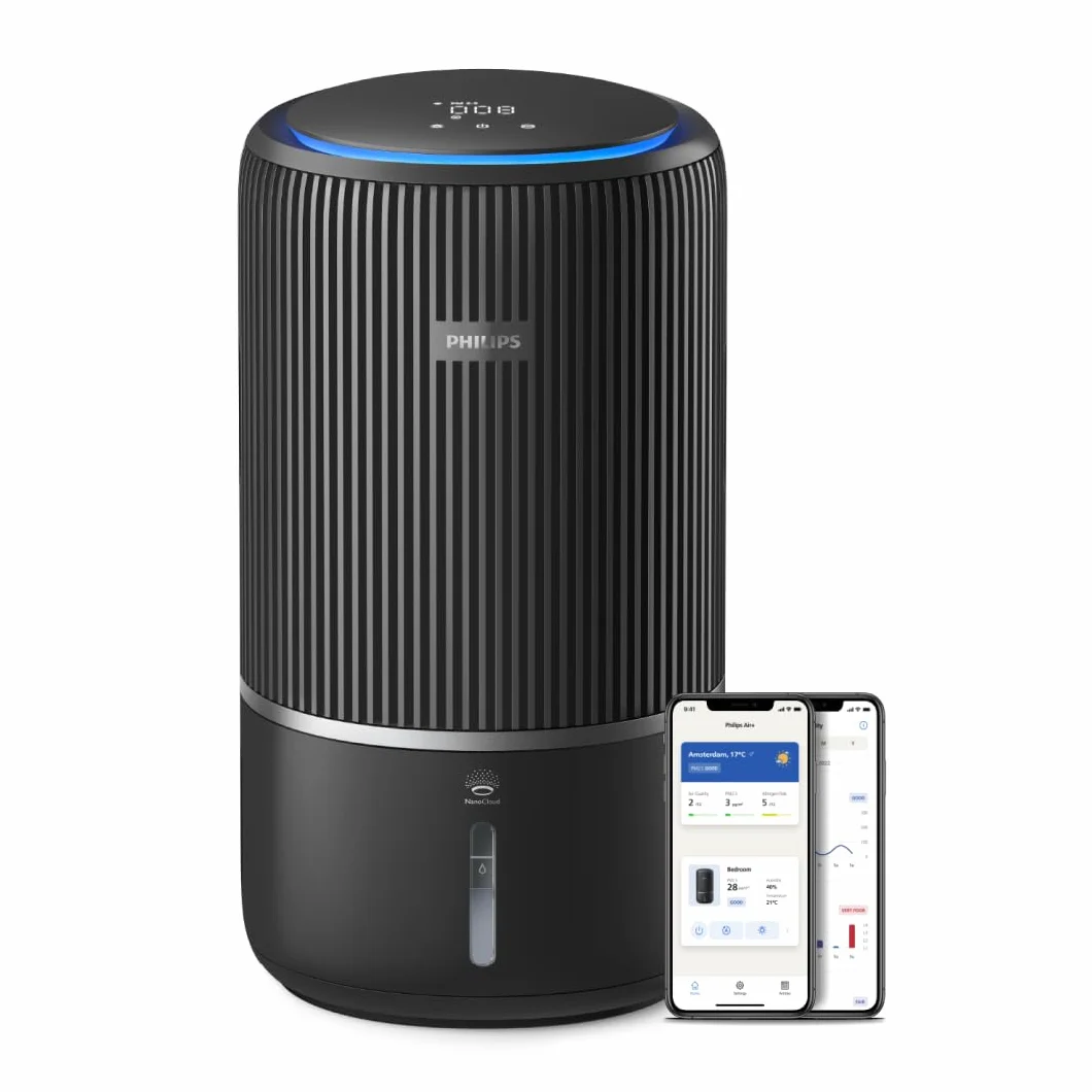 Philips Série 3400 Purificateur d'Air et Humidificateur 2 en 1, Filtre HEPA NanoProtect + Filtre à Charbon Actif, Humidification Hygiénique, CADR 300 m³/h, Taux d'Humidification 650 ml/h (AC3421/13)