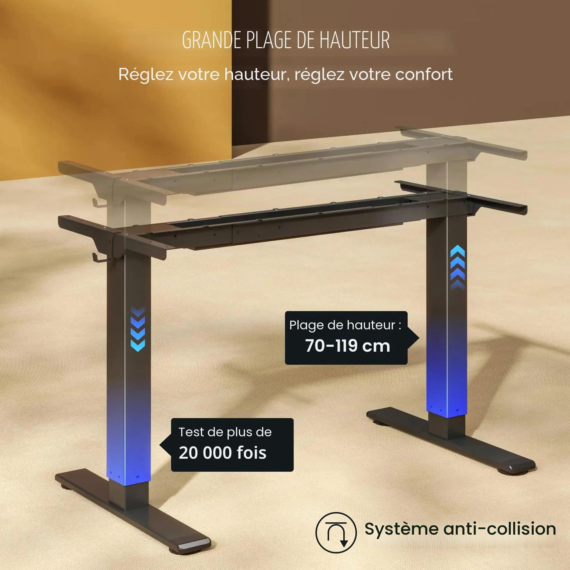 FlexiSpot Bureau Assis Debout Électrique à 2 Moteurs Charge 100kg, Bureau Réglable en Hauteur en Acier avec Panneau Smart à Fonctions Mémoires, Système Anti-collision, Cadre en Noir