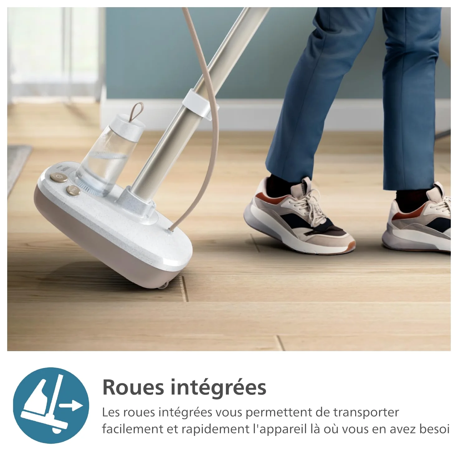 Philips Solution de repassage All-in-One Série 6000 - Défroisseur vapeur 6 bars, planche multi-angle, Optimal Temp, réservoir 1.1L amovible, Élimine jusqu'à 99,9%* des bactéries, Beige (AIS6010/10)