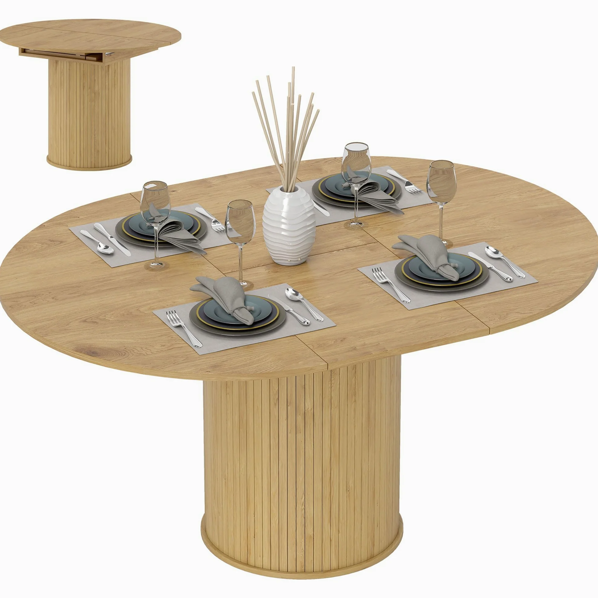 HOMCOM Table à Manger Extensible, Table de Cuisine, pour 6 à 8 Personnes, pour Petits espaces, Style campagnard, 110-150 x 75 cm, Effet Bois Naturel