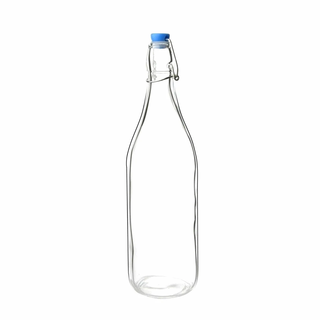 Olympia Bouteille d'eau en verre avec bouchon, 1 litre (lot de 6), couvercles rabattables transparents et sécurisés, brassage maison, kombucha, pré mélanges de bar, passe au lave verre, GG930