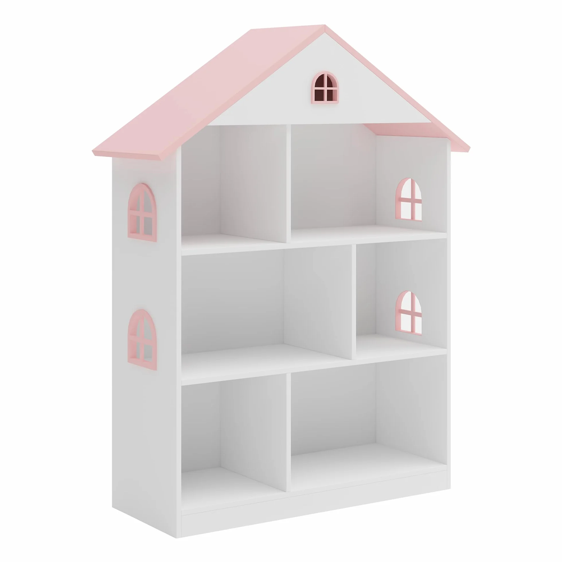 [en.casa] Bibliothèque pour Enfants avec 6 Compartiments de Rangement Ouverts Étagère Autoportante en Forme de Maison Cabane MDF 107 x 83 x 30 cm Blanc