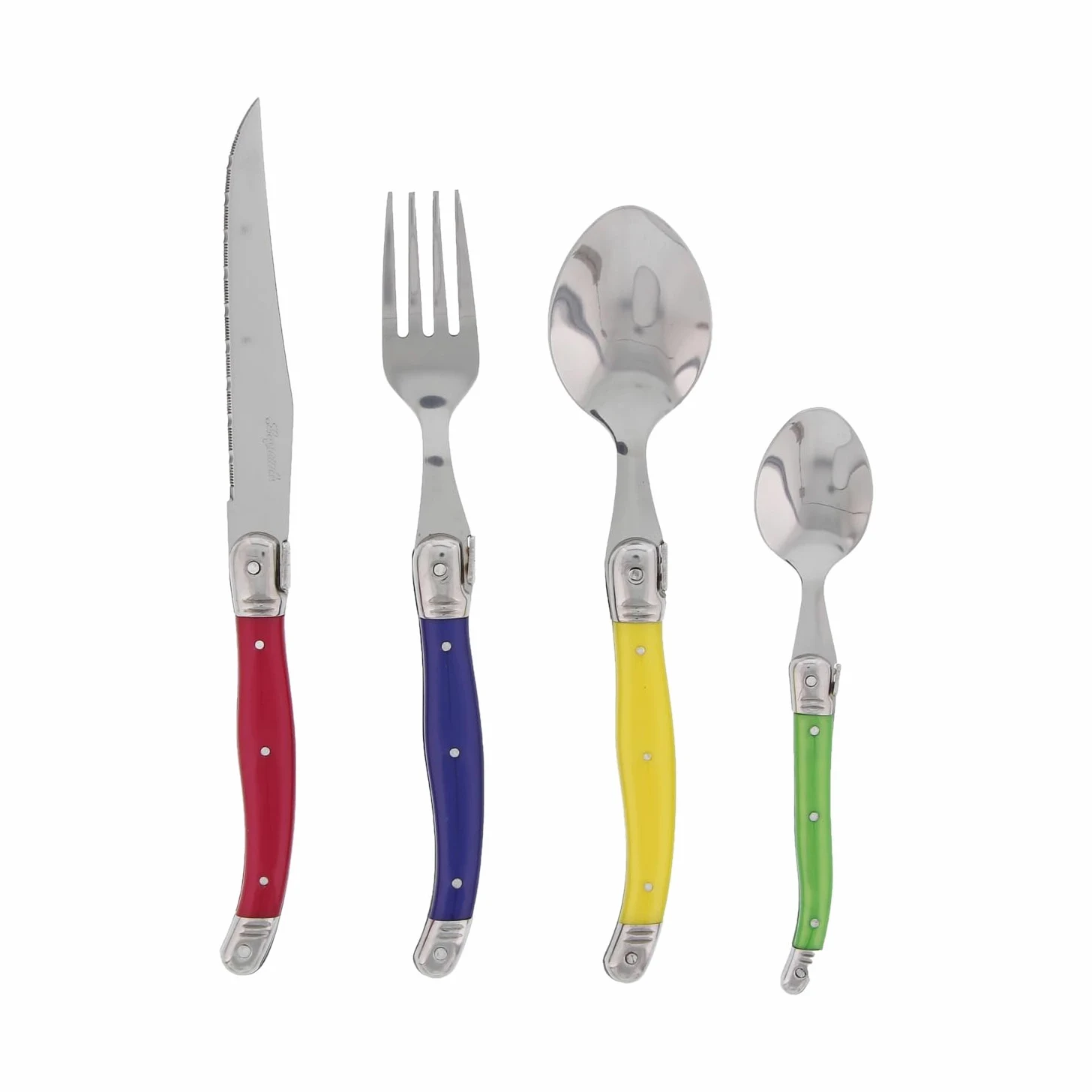 Pradel Excellence - I7214P - Ménagère Laguiole 24 Pièces - 6 Couteaux, 6 Fourchettes, 6 Cuillères à Soupe, 6 Cuillères à Café - Lames Inox - Manches ABS Pastel - Coffret Bois Élégant