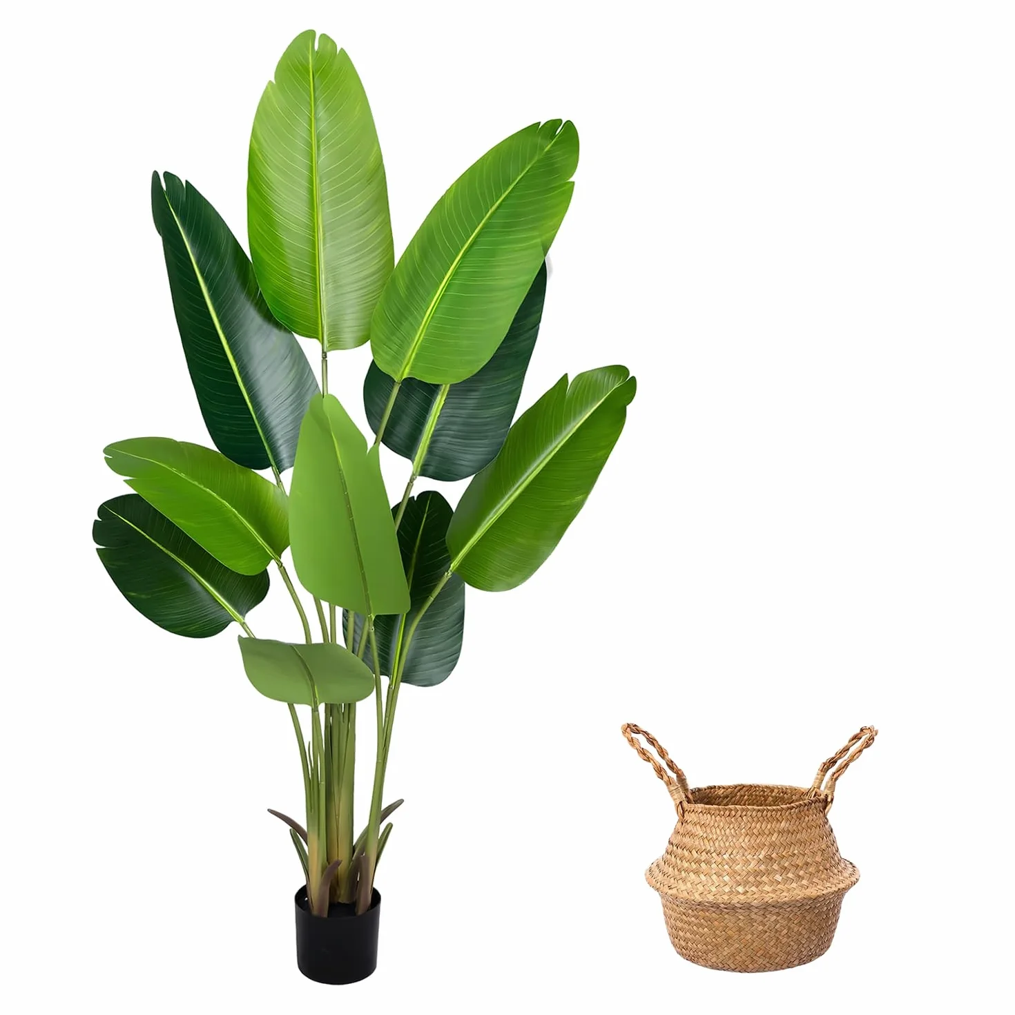 Plante Artificiel Oiseau de Paradis 160 cm, Palmier Tropical Artificiel avec 10 Feuilles, Plantes Artificielles en Pot pour Décoration Intérieur Extérieur, Salon, Bureau, Jardin, Cadeau