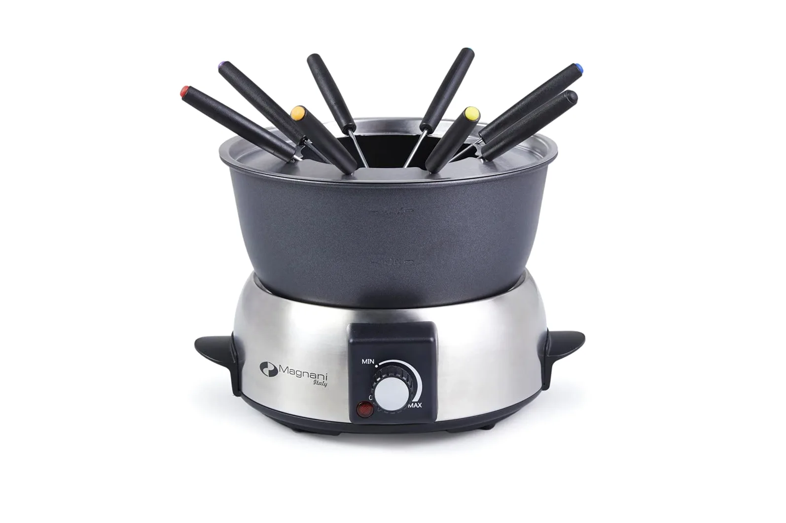 MAGNANI Appareil à fondue électrique pour 8 personnes. Fondue Chinoise, Bourguignonne, Savoyarde, Chocolat. Services à fondu capacité 1,75 Litres 800W.