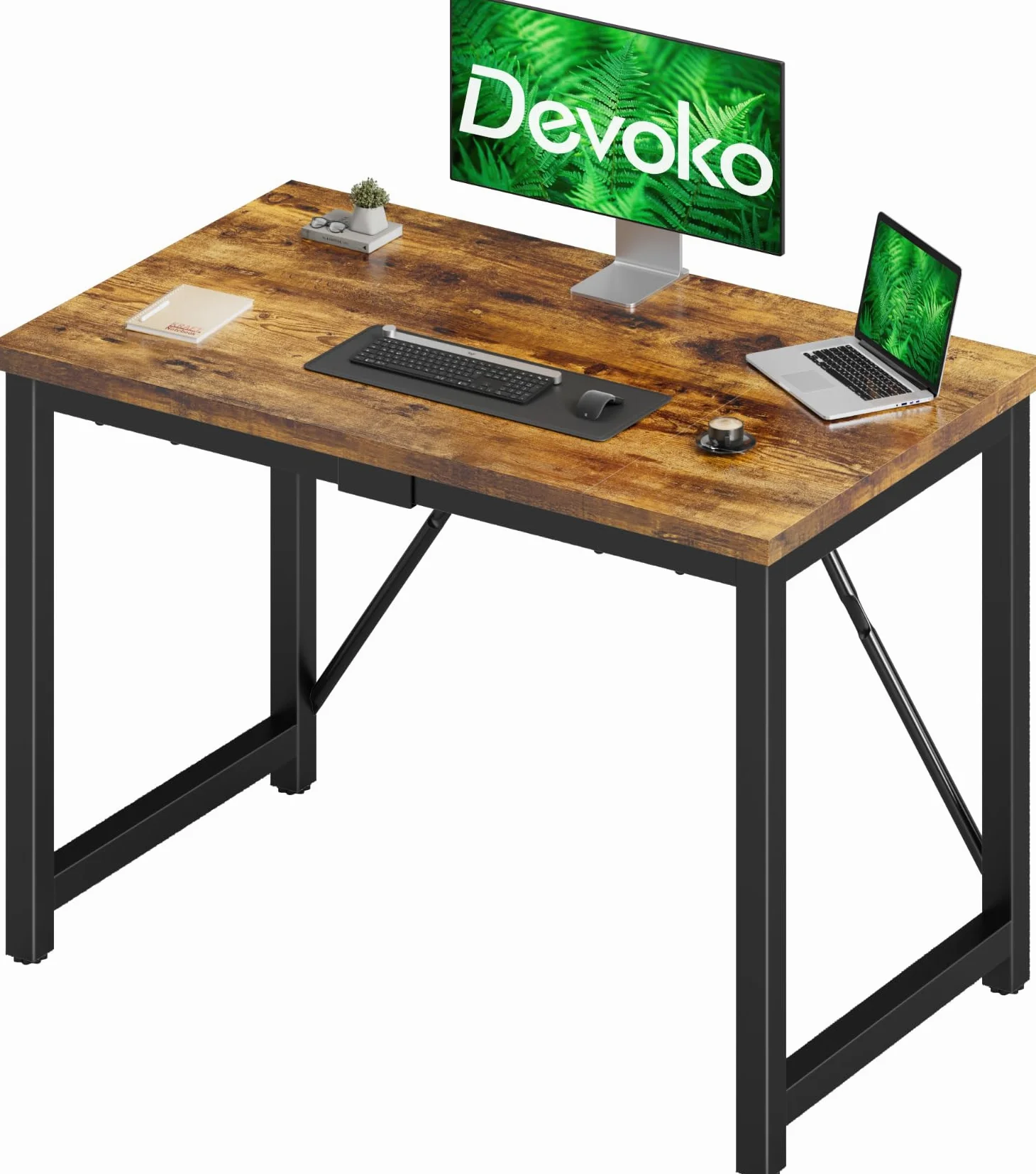 Devoko Bureau d'ordinateur, Table, Petits Bureaux d'étude 100 x 50 x 75 cm pour Les Petits Espaces, Poste de Travail, Bureau et Travail à Domicile, Cadre en Métal, Marron Rustique