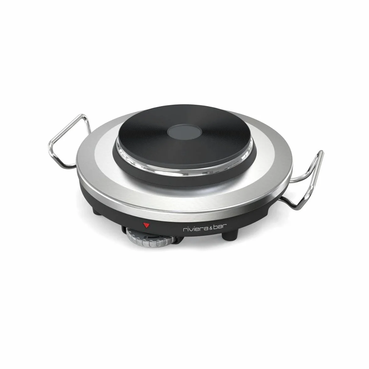 riviera&bar Fondue-Réchaud Électrique 1000W - Capacité 1,2L pour 8 Personnes - Température Réglable 6 Niveaux - Caquelon en Fonte Émaillée - INOX et Acier Chromé - Accessoires Inclus - Acier Chromé