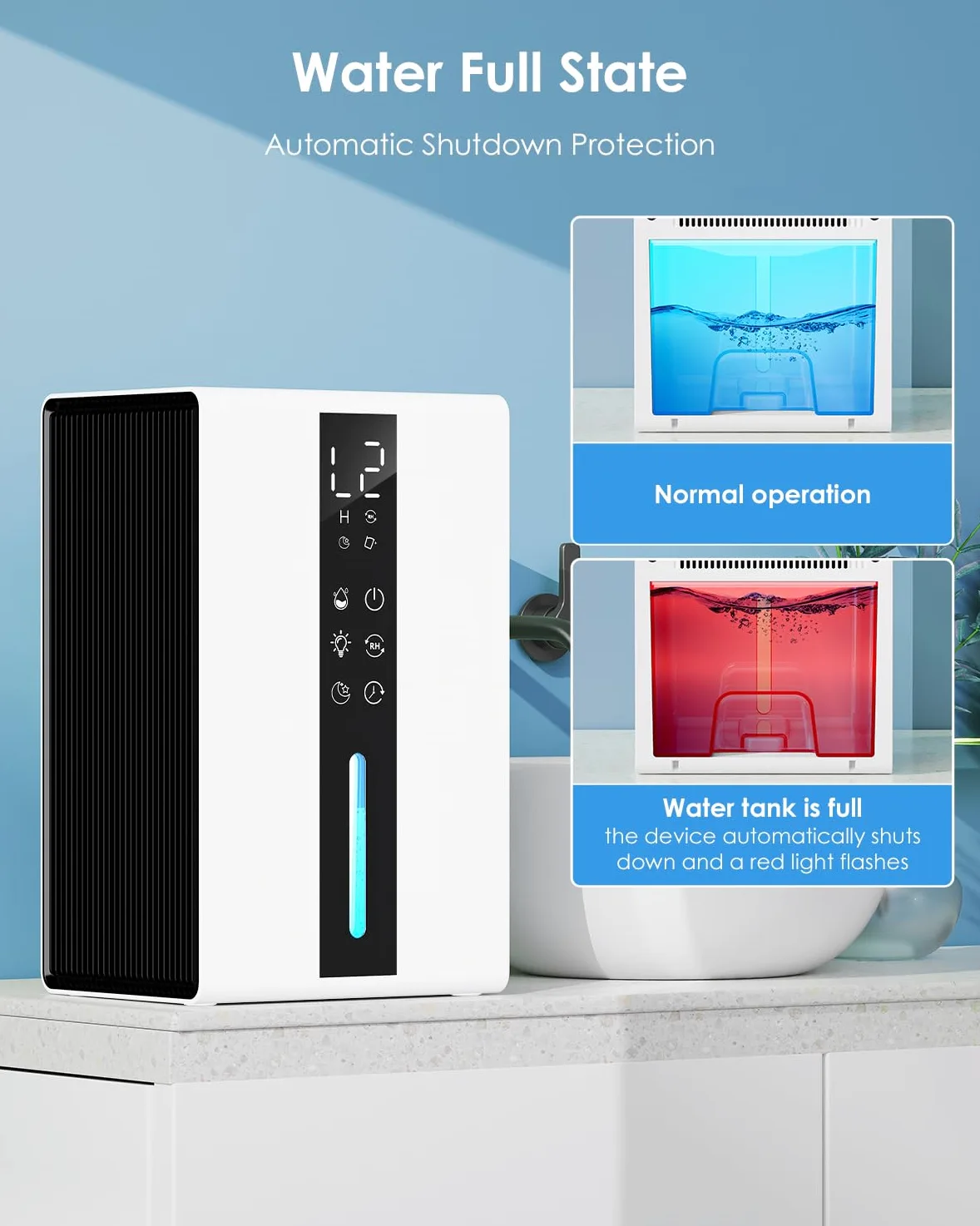 Deshumidificateur d Air avec 1800ML - Déshumidificateur Électrique 2 Vitesses et 2 Modes, Dégivrage Automatique et Arrêt Automatique, Minuterie 6-48H et Éclairage RGB - pour Salle de Bain et Chambre