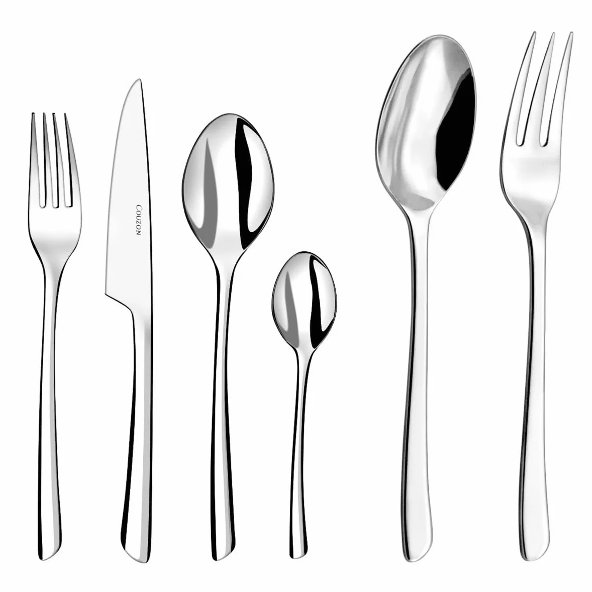 COUZON - Ménagère 50 couverts de table en coffre bois pour 12 personnes - J'aiGoûté - Acier inoxydable 18/10, Finition Miroir, Epaisseur 4 mm - Inox