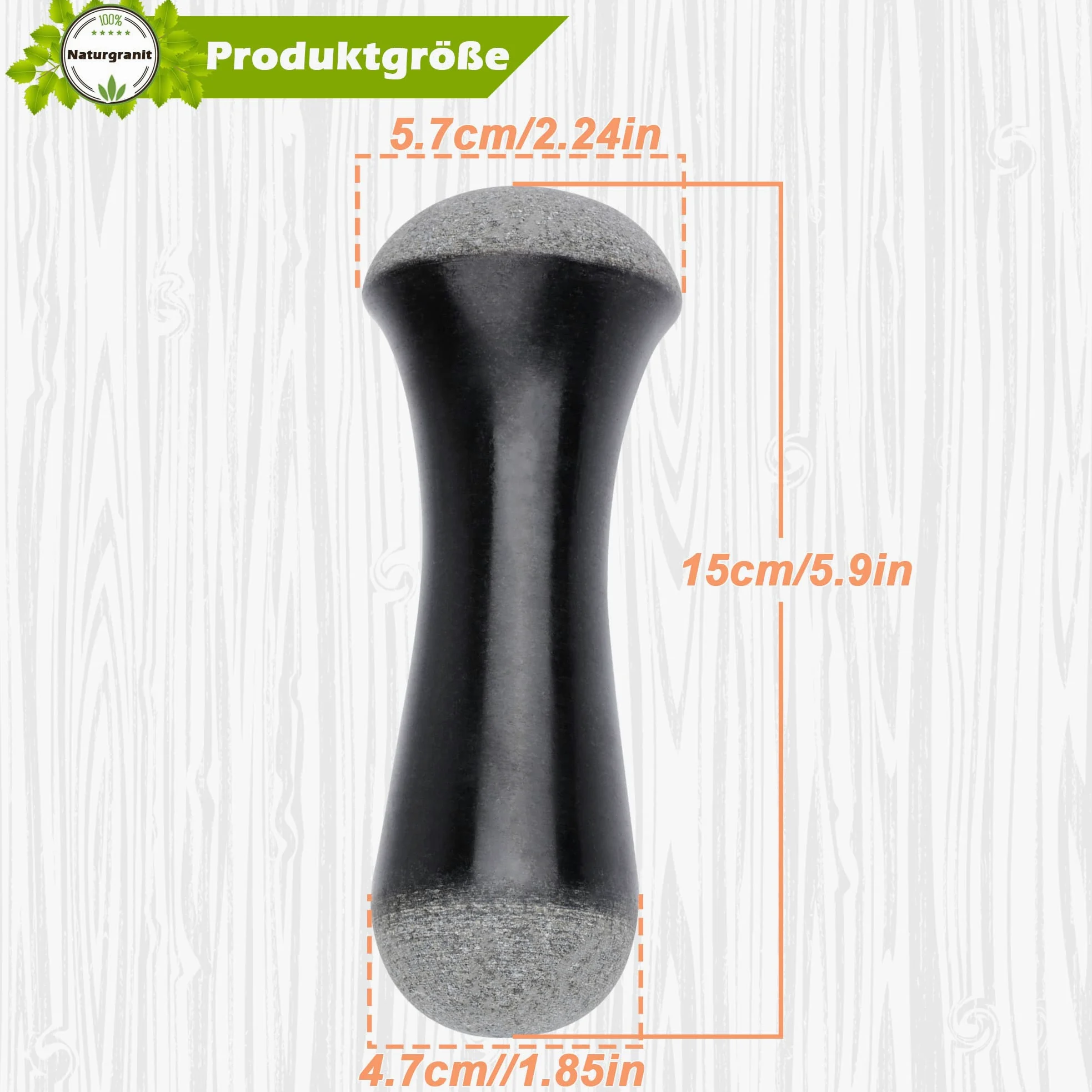 Tianman Pilon de rechange en granit, 15 cm de long, non poli, utiliser un pilon aux deux extrémités (mortier non inclus) (granit poli)