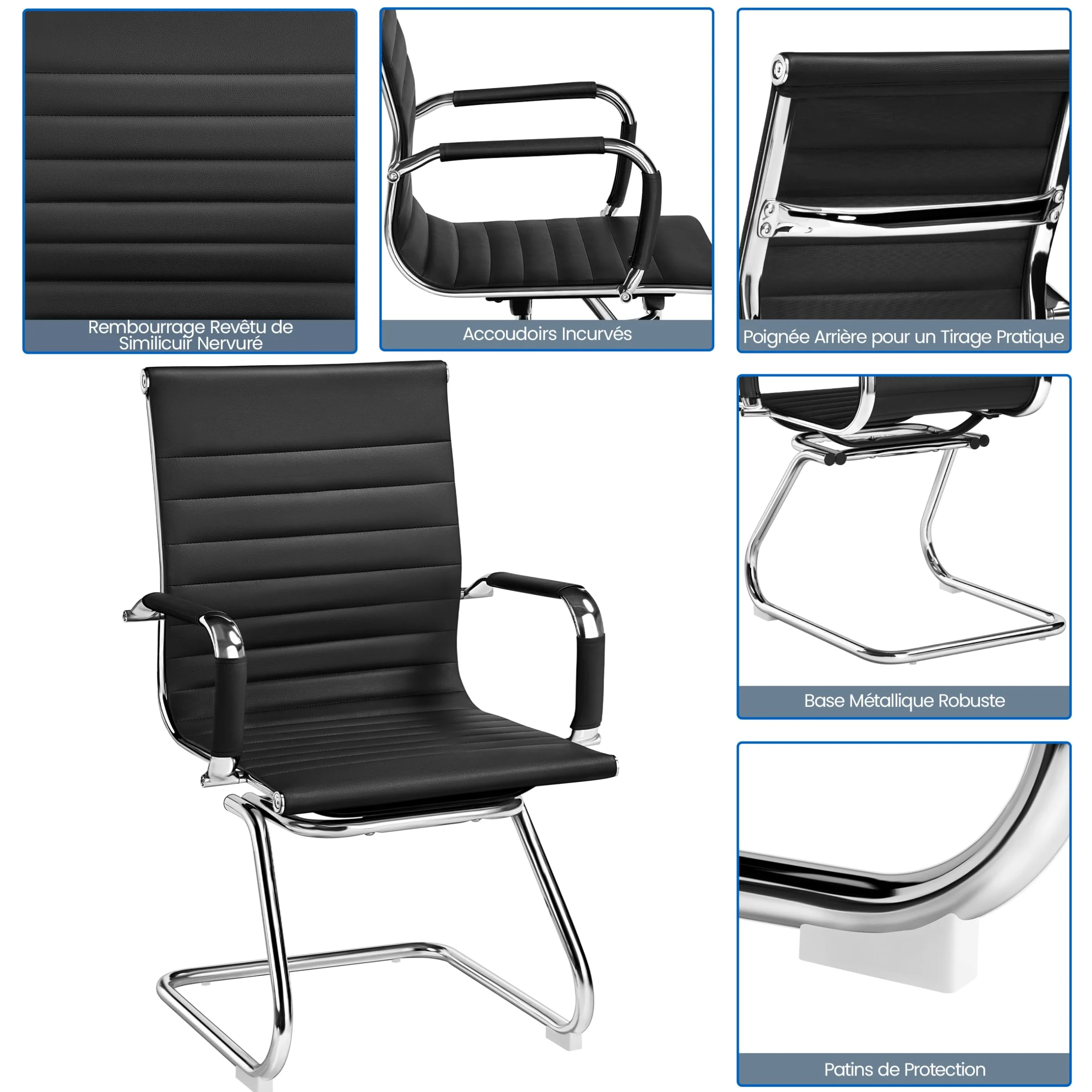 Yaheetech Chaises de Conférence Lot de 2 Chaises de Bureau Ergonomique avec Accoudoirs Chaises Cantilever pour Bureau, Réception, Réunion, Salle D’Attente, Noir