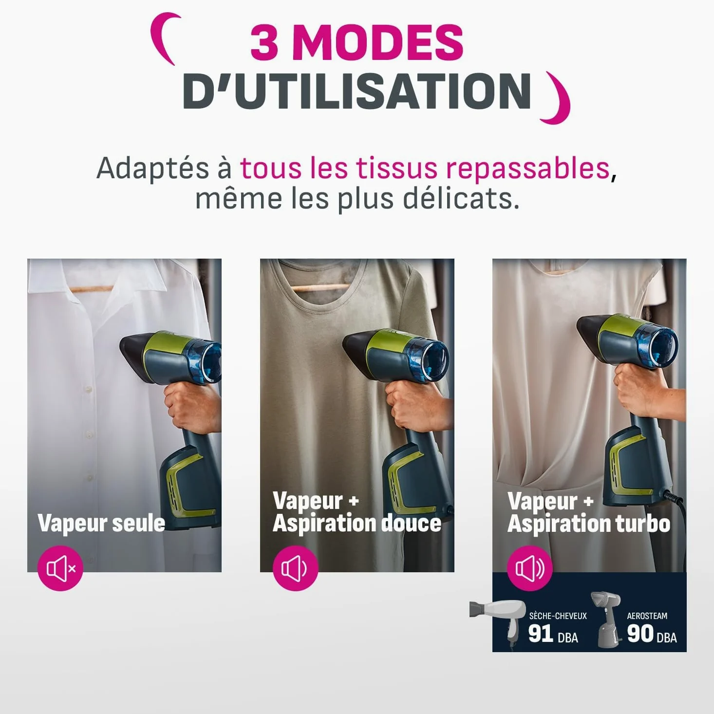 Calor AeroSteam défroisseur à main, Nouvelle technologie révolutionnaire, Résultats d’un fer à repasser en un seul passage, Rapide, Facile d'utilisation sans crochet, Fabriqué en France, DT9810C0