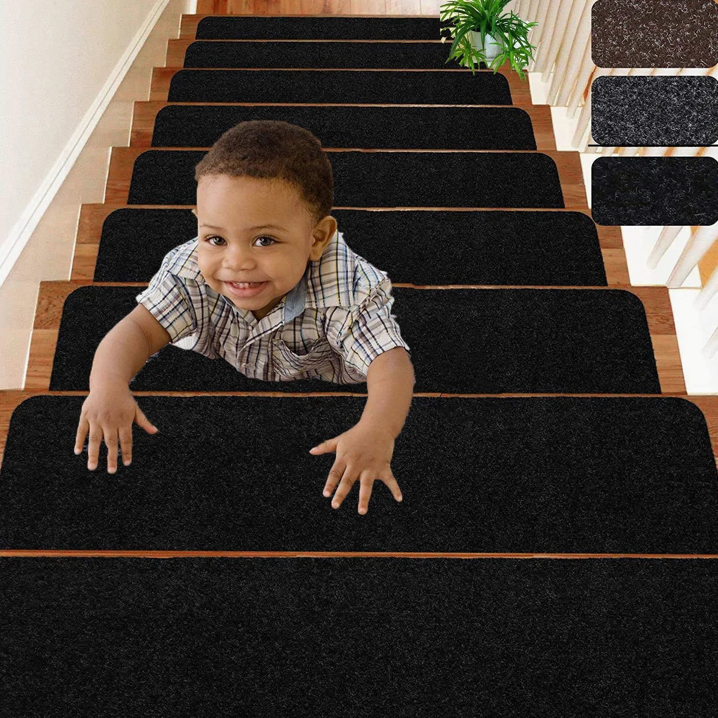 DLD Marches d'escalier Chemins d'escalier intérieurs antidérapants 8 "x 30" pour marches en Bois, Paquet de 14 Bandes antidérapantes pour la sécurité et l'adhérence (Noir)