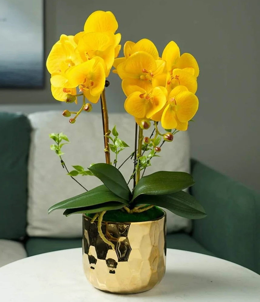 Orchidées Fleurs Artificielles Orchidées Fleurs Artificielles Phalaenopsis avec Pot Garder Les Pétales Pleins et Doux Les Fleurs Artificielles Restent Fraîches Belle Apparence Naturelle