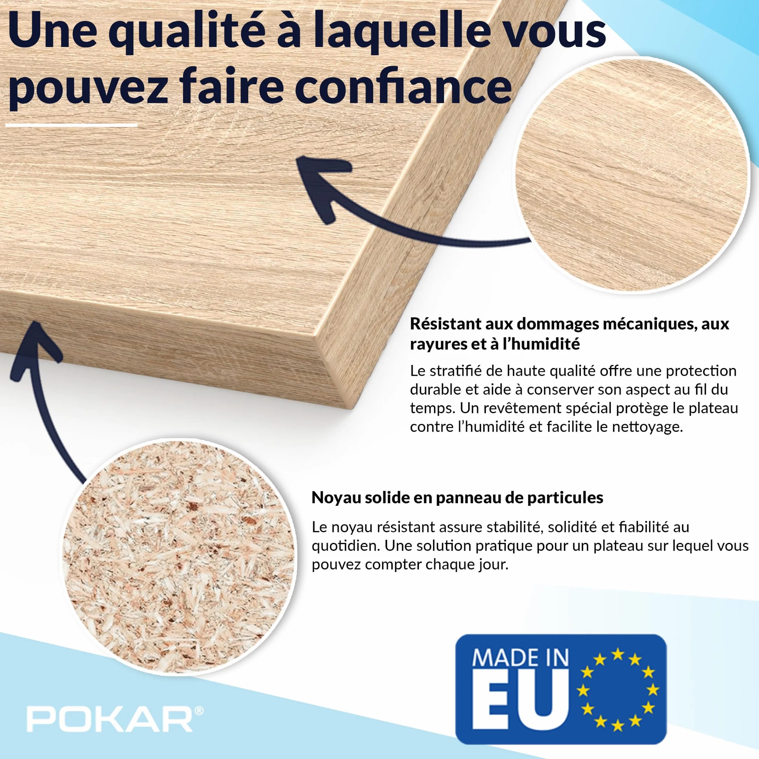 POKAR Plateau de Table 160x60 cm | Plateau de Bureau Épaisseur 25 mm | Idéal pour Bureau Assis Debout Réglable et Table à Manger | Plateau de Table Durable | Fabriqué en Europe | Chêne Davos