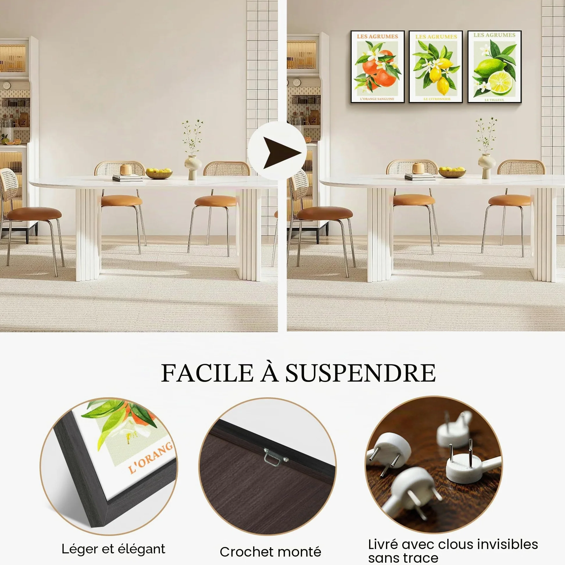 hyidecorart Cadre Noir Tableau Decoration Murale Chambre Salon, Fruits Citron Orange Sanguine Impression Sur Toile, Decoration Murale Salle De Bain Bureau Cuisine