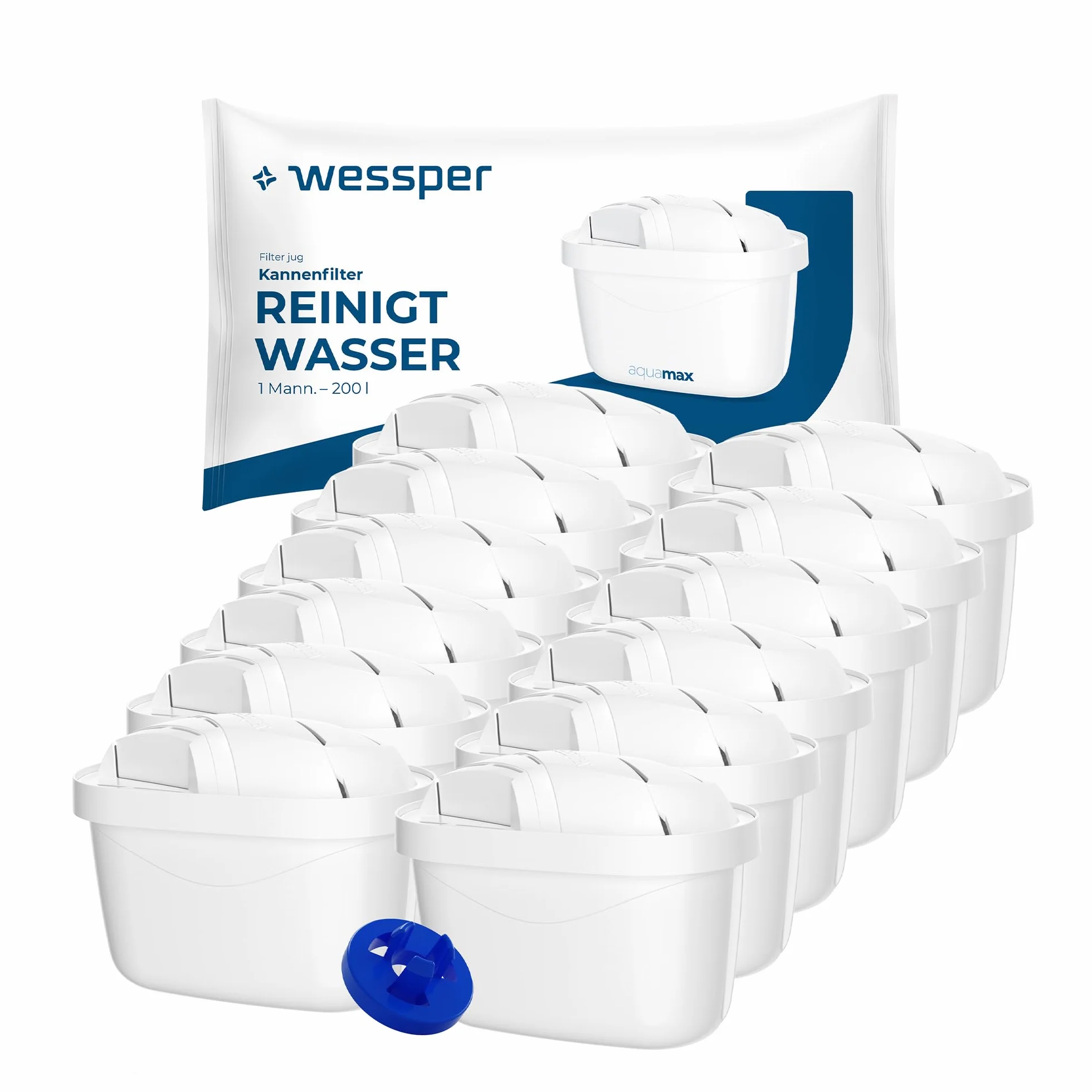Wessper – Lot de 12 Cartouches Filtrantes – Compatibles Brita Maxtra+, Maxtra Pro, Carafes Marella, Style, Elemaris – Filtres à Eau de Remplacement