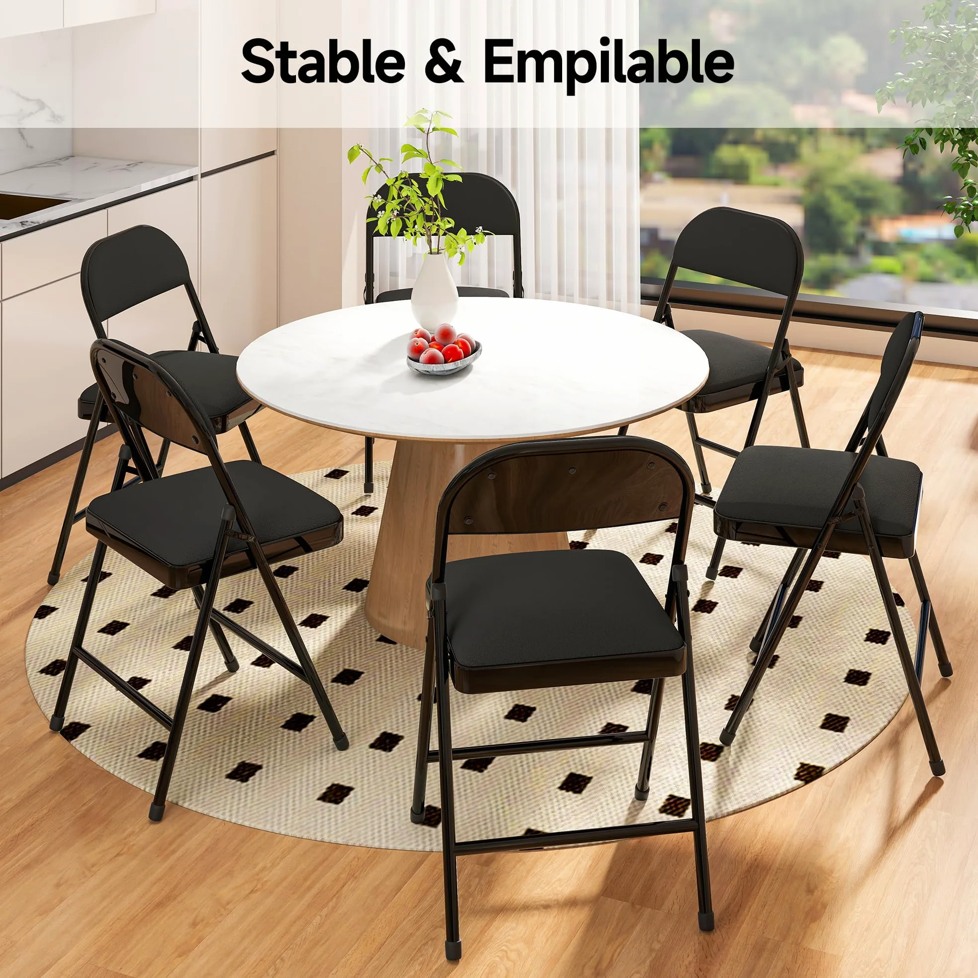 Chaises Pliantes en Similicuir avec Assise rembourrée, Structure en Acier, Lot de 4, idéales pour Les événements, la Maison et Le Bureau.Noir