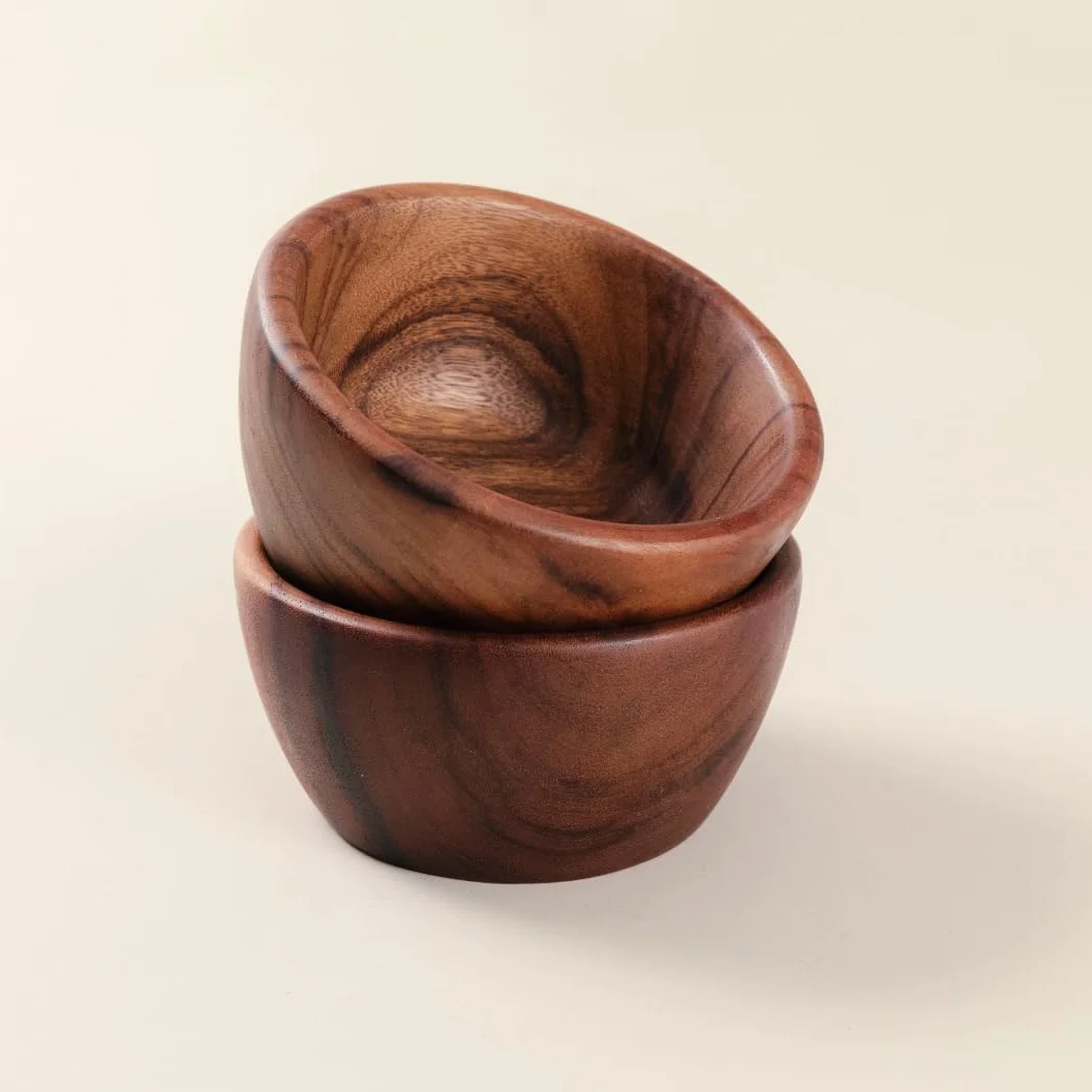 Lot de 2 saladiers en bois d'acacia - 15,2 x 5,1 cm - Pour fruits, céréales ou soupe - Fabriqués à la main à partir d'une seule pièce de bois d'acacia biologique, de qualité alimentaire