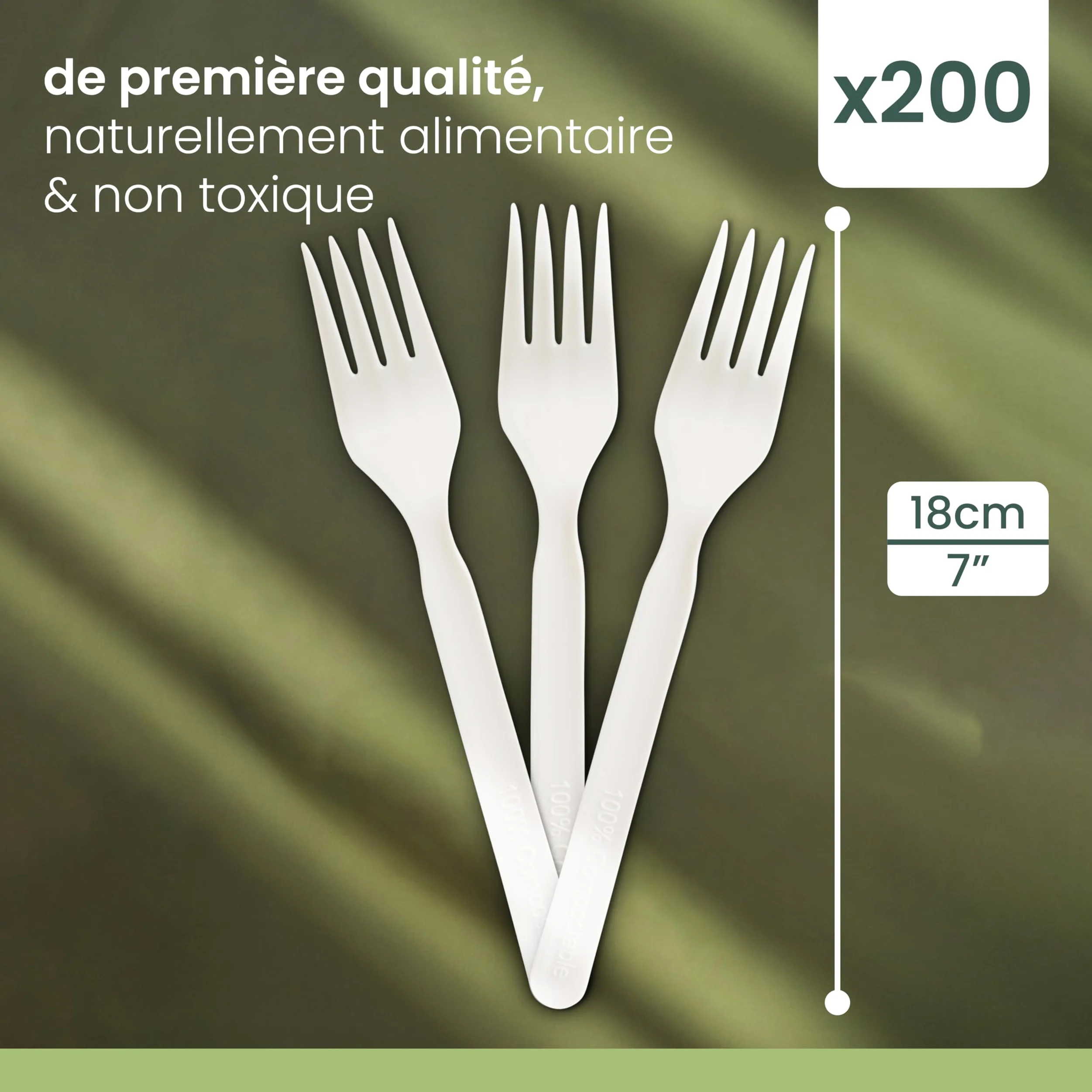 HAAGO 200 Fourchettes Réutilisables en PLA Blanc 18 cm / 7" – 100% Naturel, Lavables, Compostables, Solides – Pour Repas, Fêtes, BBQ, Buffet, Traiteur