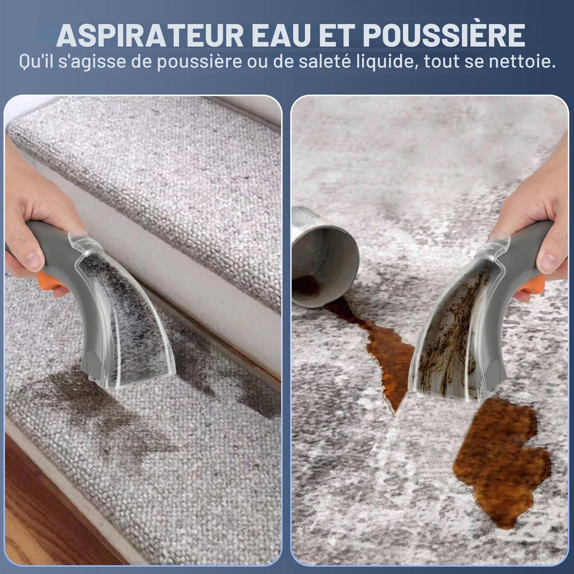 Nettoyeur de tissus d'ameublement 400 W, 12 kPa – Aspirateur portable avec système à 2 réservoirs, nettoyant pour tapis et détachant pour canapé, tapis, voiture, lit et tapis