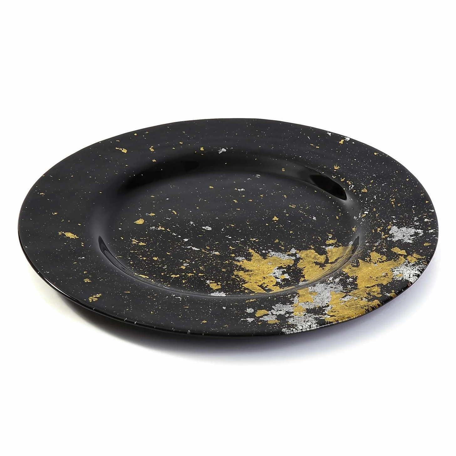 Assiette à dîner japonaise en verre Urushi Ø 31 cm, noir de jais avec feuille dorée, passe au lave-vaisselle