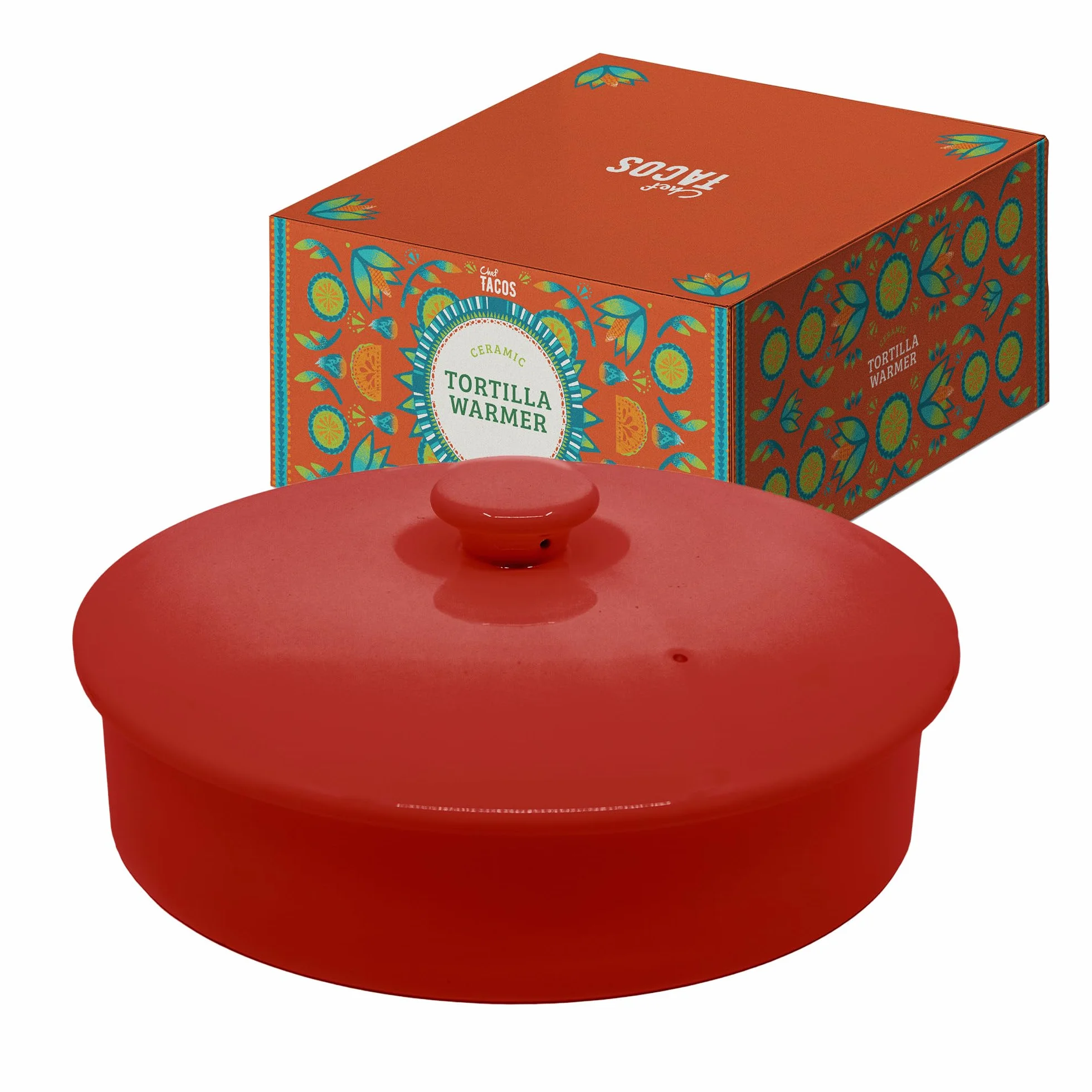 Chauffe-tortilla en Céramique 20 cm, Garde Tortilla Micro-ondable, Spéciale Boîte à Crepes & Tortillas avec Couvercle, Excellent pour Stocker et Chauffer vos Pancakes (Rouge)