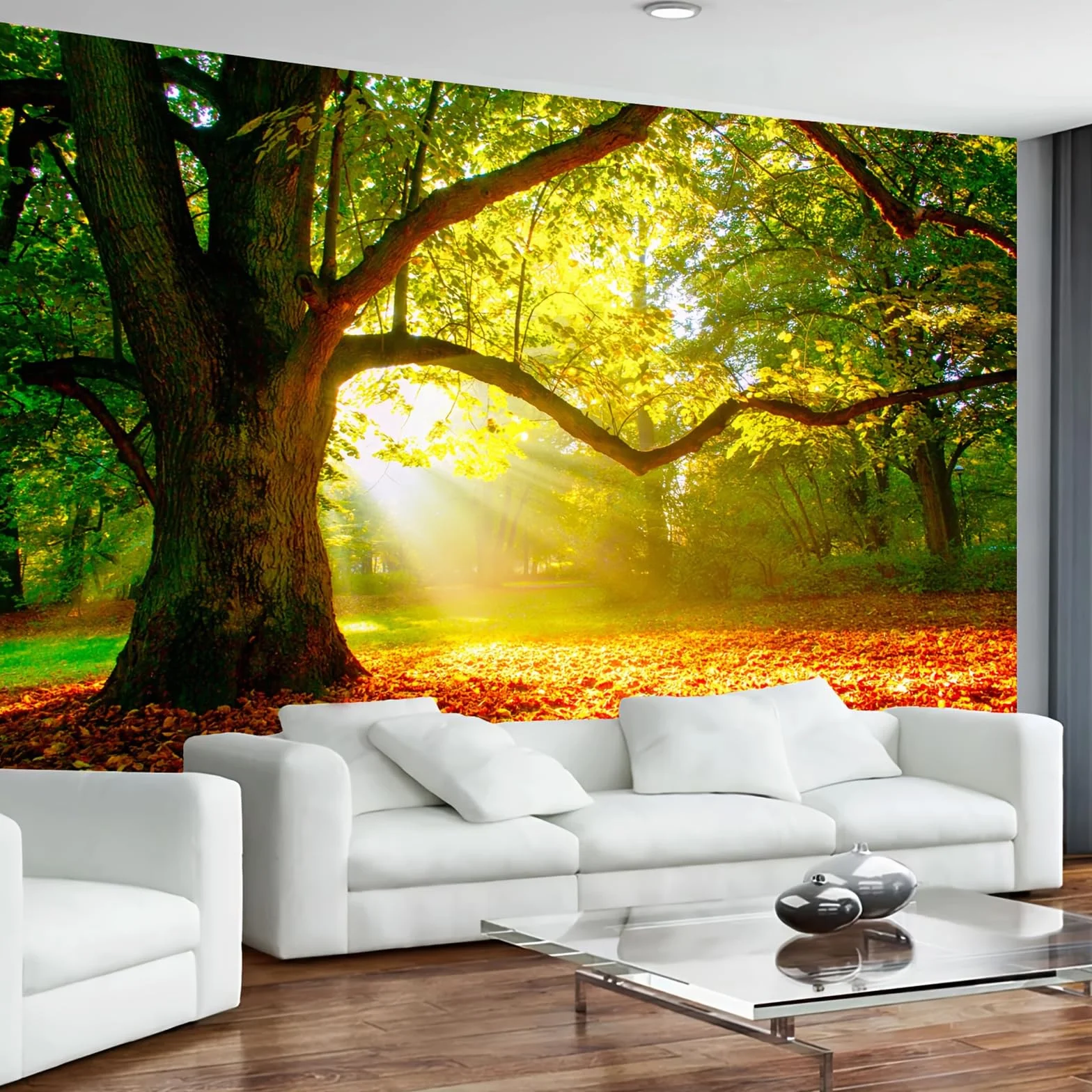Arsey Murale Forêt Arbre Soleil Ciel Herbe Nature Paysage Décoration Salon Chambre Vert Extra Large 300 x 180 cm