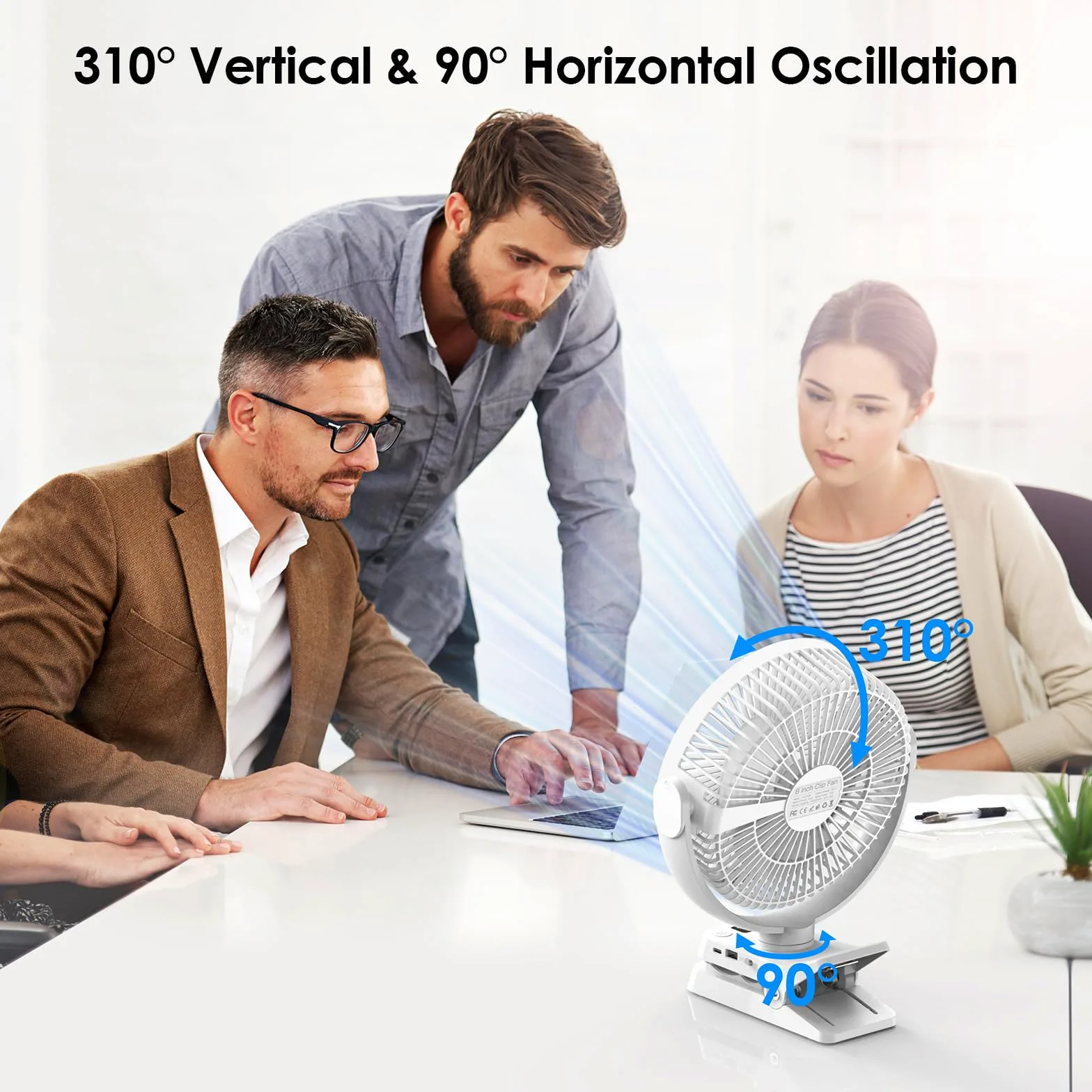 Minthouz Ventilateur à clip 12 000 mAh, 20 cm, ventilateur de table USB de 8", 5 niveaux, 29 heures d'autonomie, télécommande et affichage LED, ventilateur portable pour bureau, poussette et camping