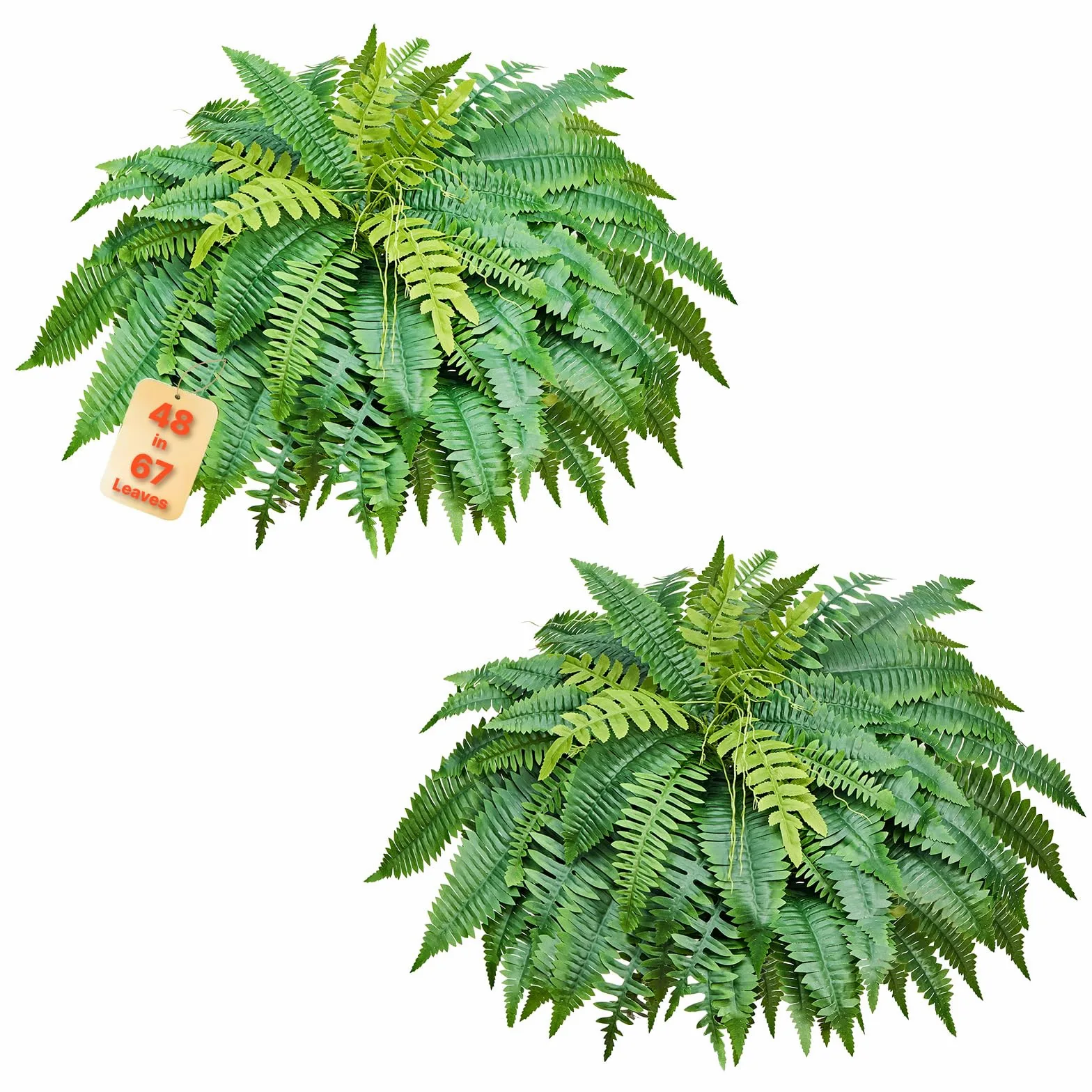 VEVOR Fougère Artificielle 1219 mm, Fougère de Boston Artificielle 67 Frondes, Plante Artificielle en Soie et LDPE pour Décoration Intérieur Extérieur, Maison, Porche, Jardin, Bureau, Salon, Lot de 2