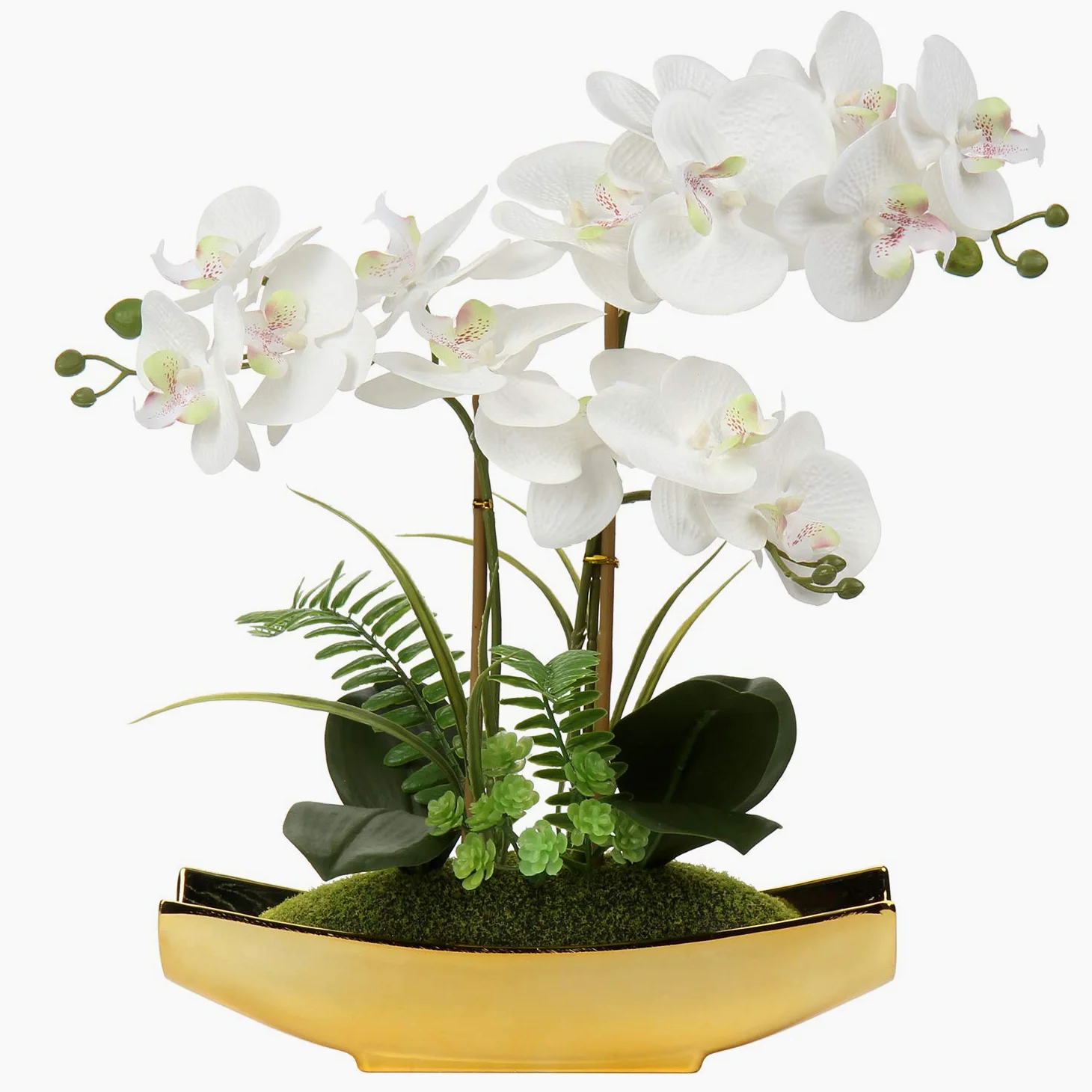 Briful Orchidée Artificielle Phalaenopsis en Pot doré - 38,1 cm - Fausse Fleur pour Centre de Table, Salon, décoration d'intérieur