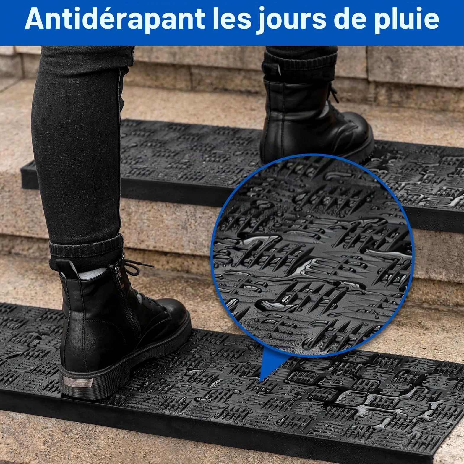 Spurtar Caoutchouc Synthétique Tapis Antidérapant Tapis Anti Derapant Tapis de Marche, Nez de Marche Intérieur Marchettes D'escalier Extérieur Anti Glisse Tapis, 76 x 25 cm,Lot de 6