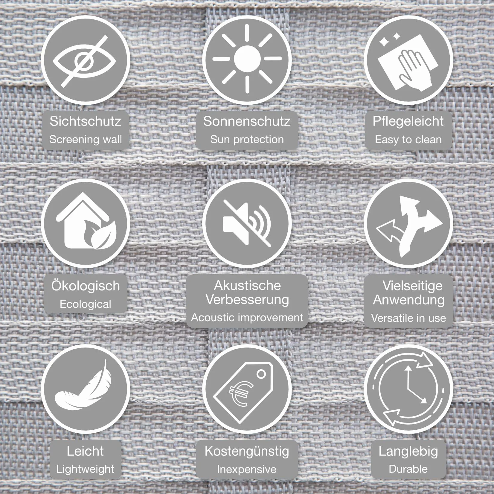HEXIM Séparateur d'Espace 180x180 cm - Paravent pliable 4 pans - Écran de confidentialité pour terrasse et jardin, autonome (LR188-gris)