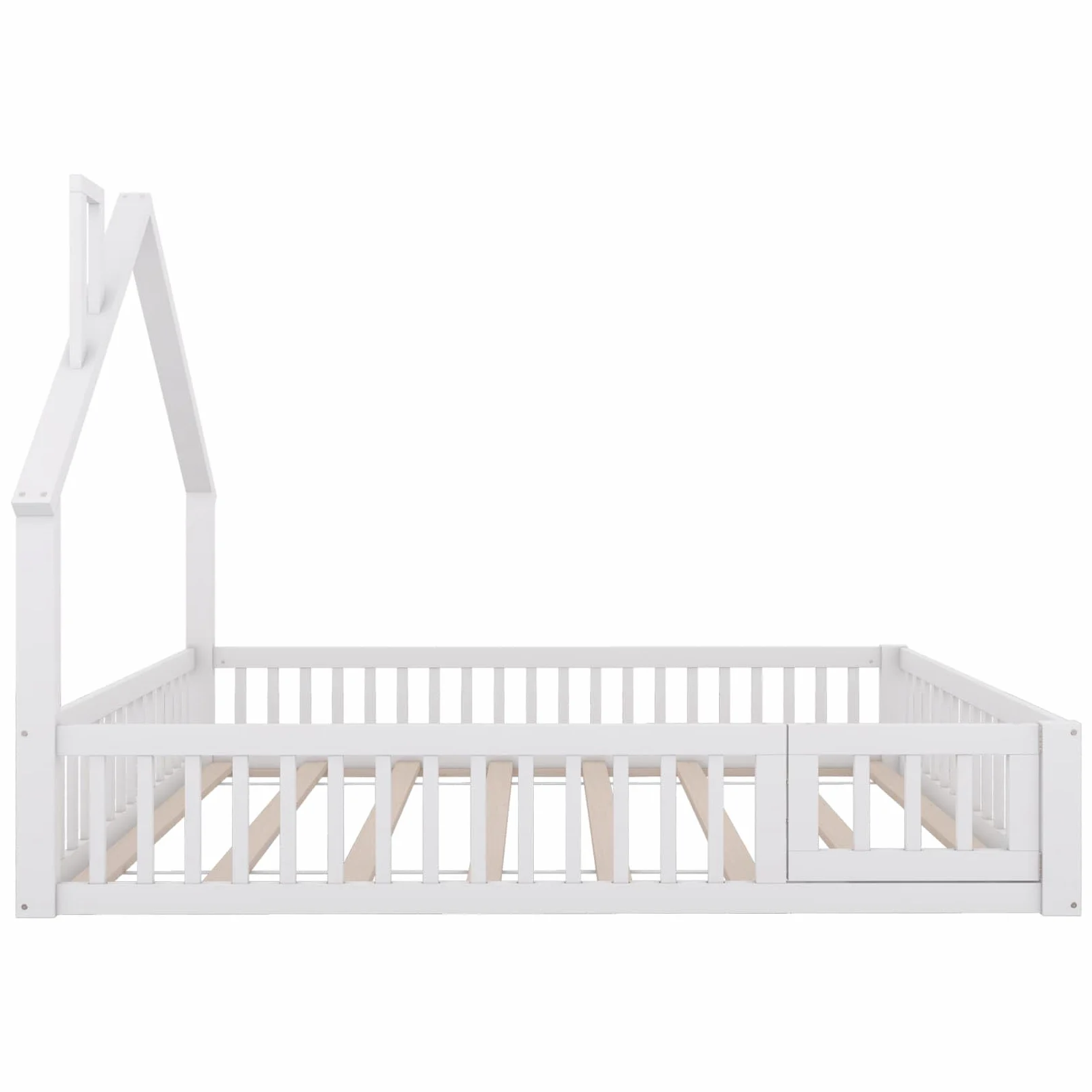 Lit Au Sol Enfant,Lit Cabane Enfant 140x200 avec Sommier à Lattes Solide,Porte,Barrière de lit,pour Enfants,Pin (Blanc, 140x200)