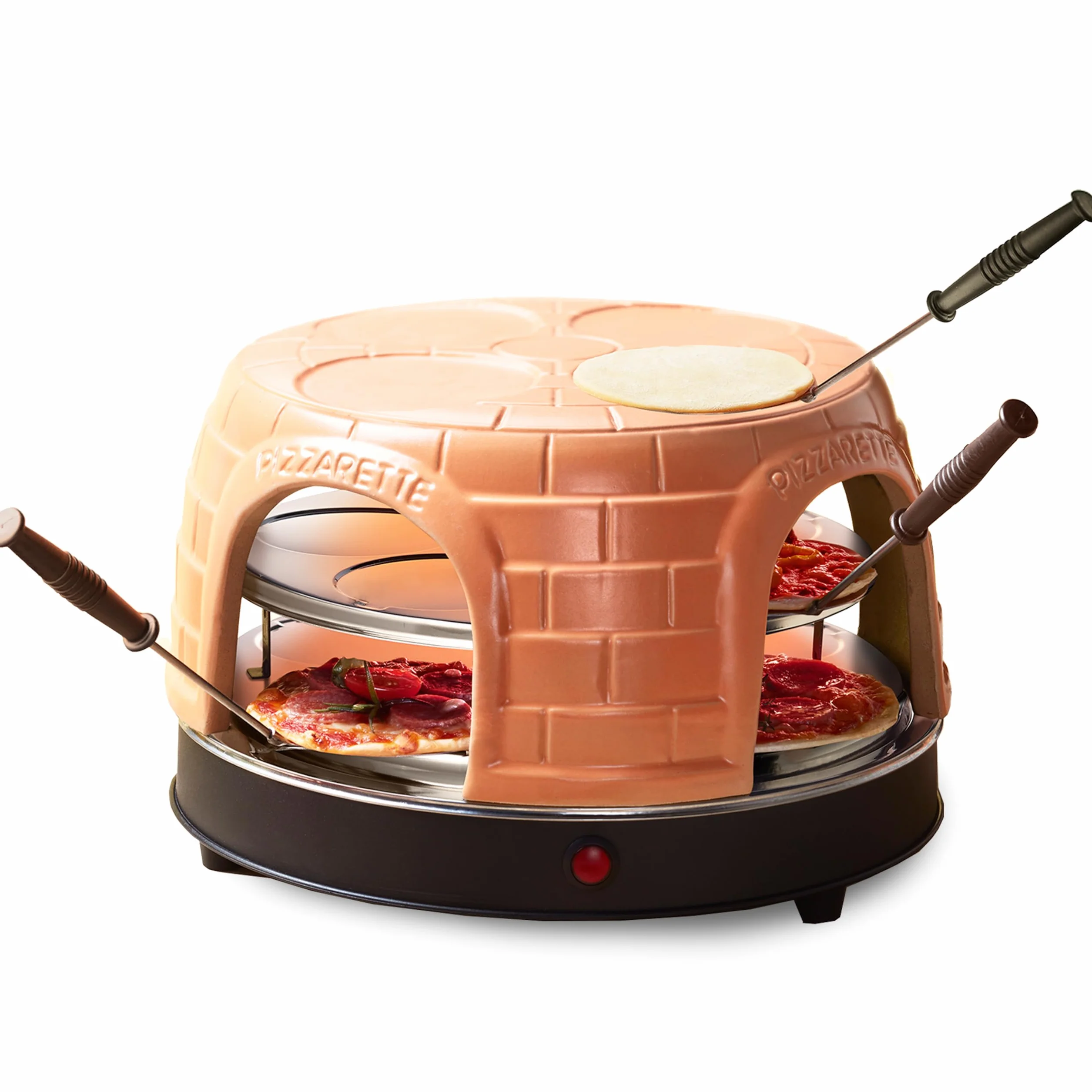 Emerio PO-116124.1 Four à pizza, couvercle en terre cuite, fait à la main, design breveté, pour mini pizza, véritable plaisir en famille pour 8 personnes
